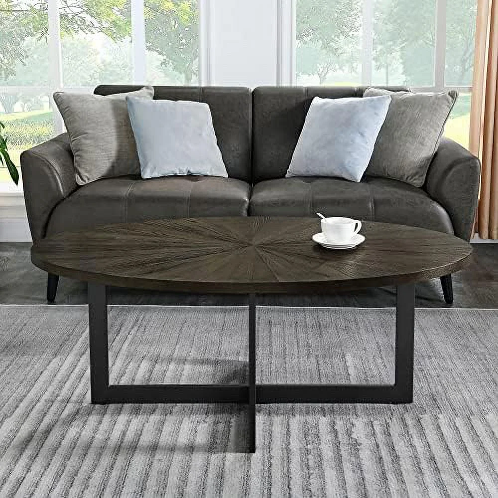 TJUNBOLIFE Oval Coffee Tables for Living Room  Rustic Coffee Table with Wood Tabletop and Metal Legs  Industrial Modern Oval Wood Coffee Table  47.9" L x 30" W x 18.2" H  Natu