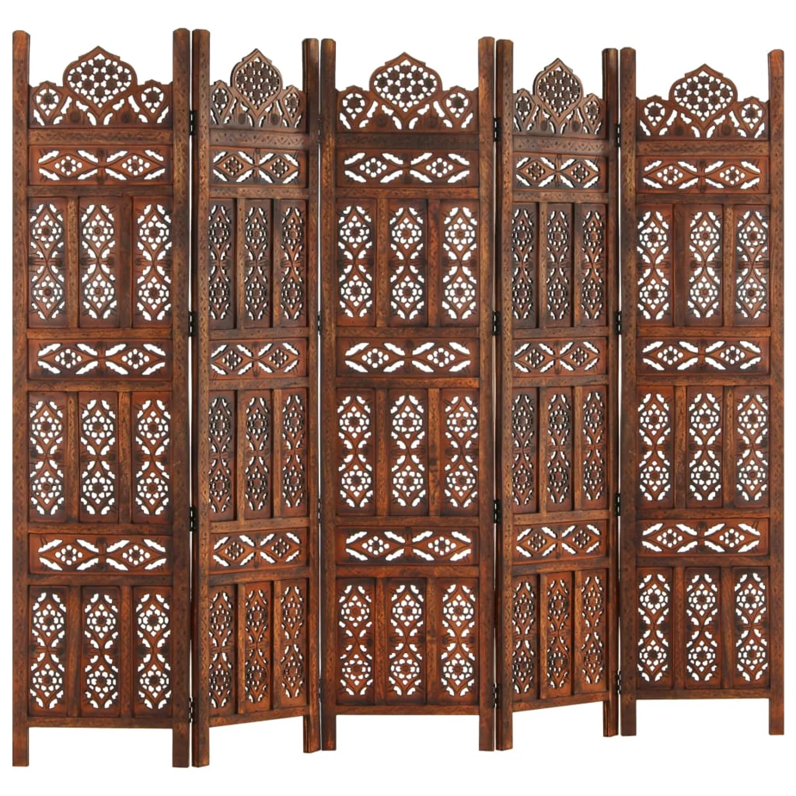 Suzicca Hand carved 5-Panel Room Divider Brown 78.7