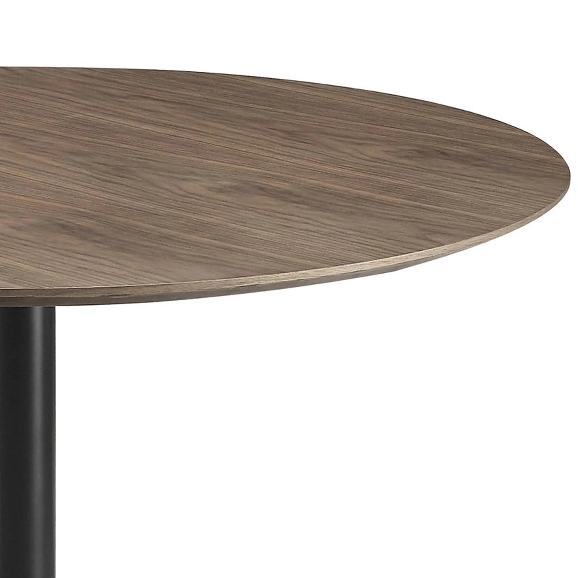 30 Inch Round Wooden Top Modern Dining Table, Black and Brown