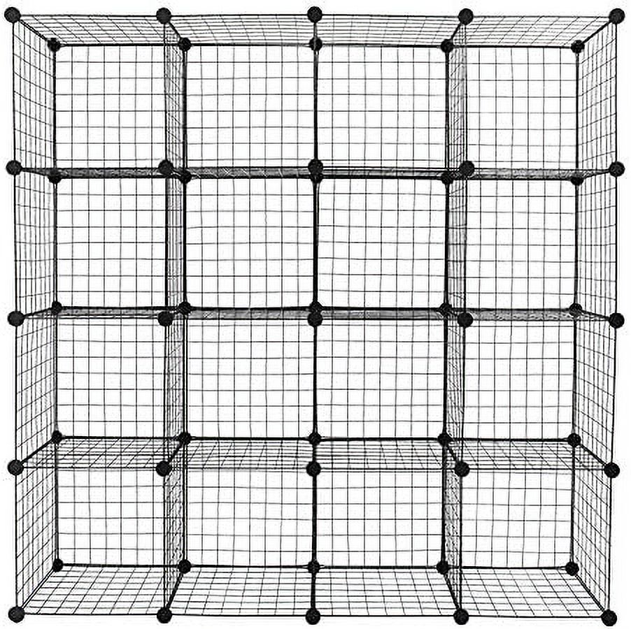 CHBGFV 16-Cube Metal Wire Cube  with 1 Wooden hammer Stackable  Bins  Modular Bookcase  DIY Closet Cabinet Ideal  Room Bedroom  Home  Office 47''L x 14''W x 57''H