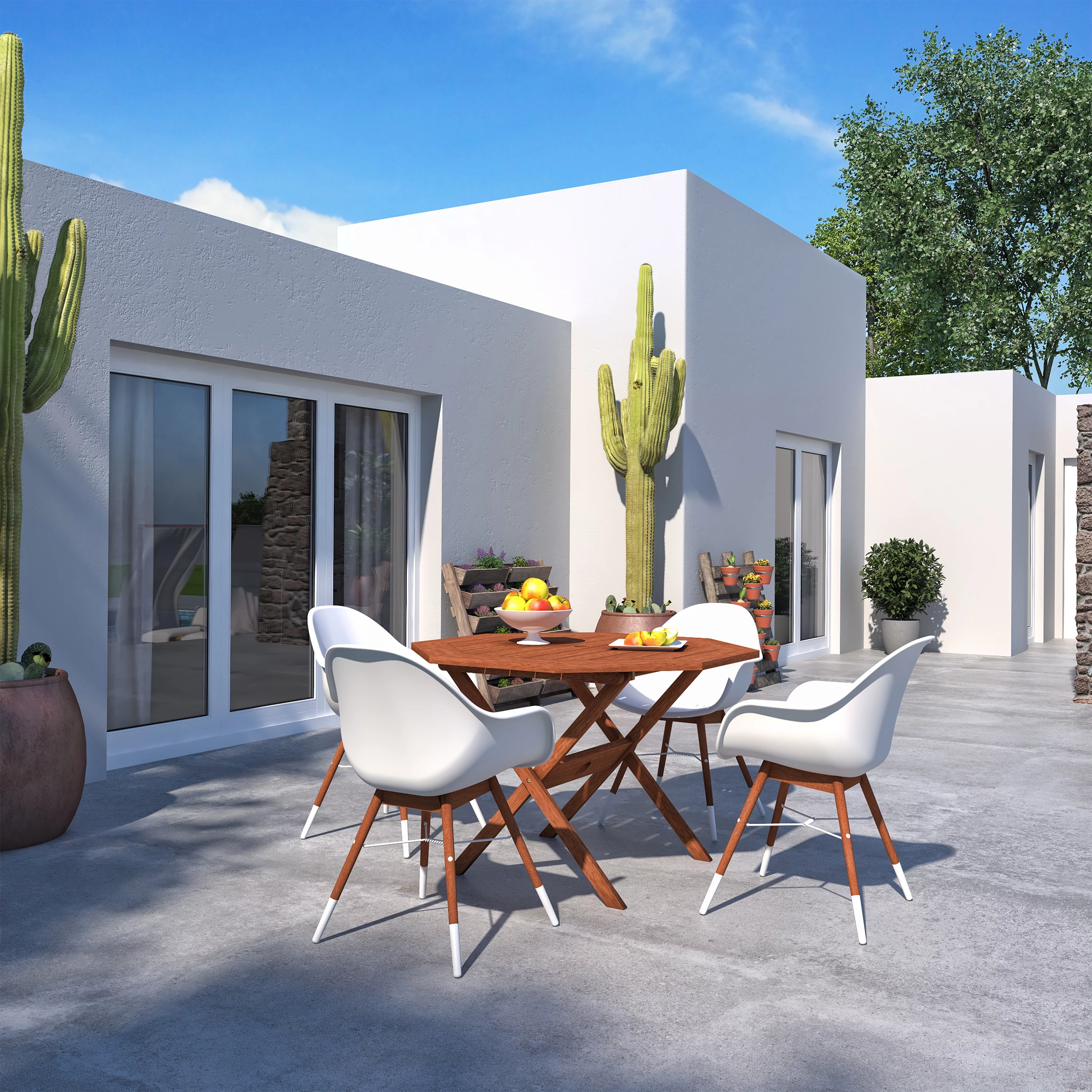 Amazonia Shelburne 5 Pieces Eucalyptus Wood Outdoor Dining Set, Ideal for Patio, Seating Capacity: 4