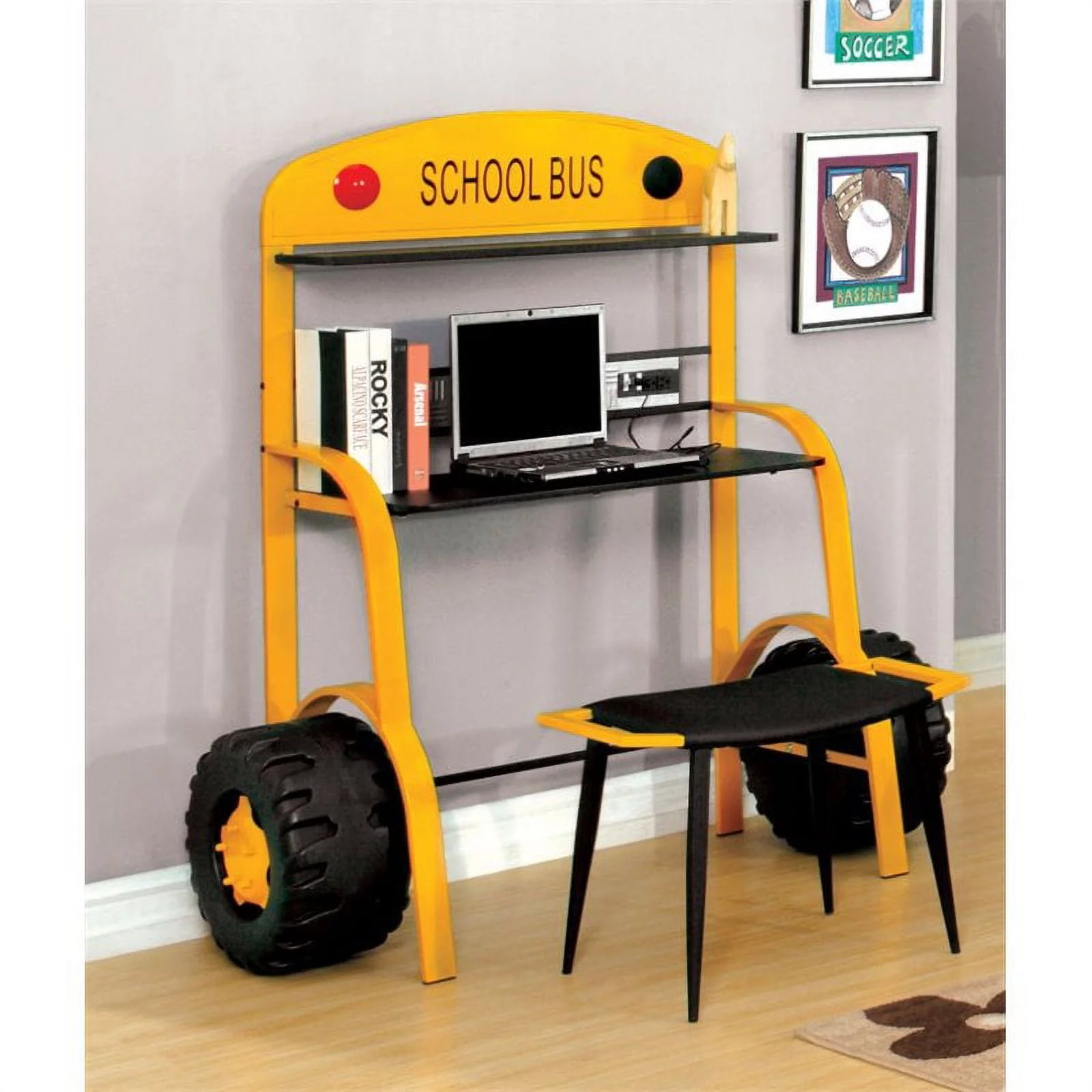 Furniture of America Rowell Novelty Metal Kids Desk with Stool in Yellow