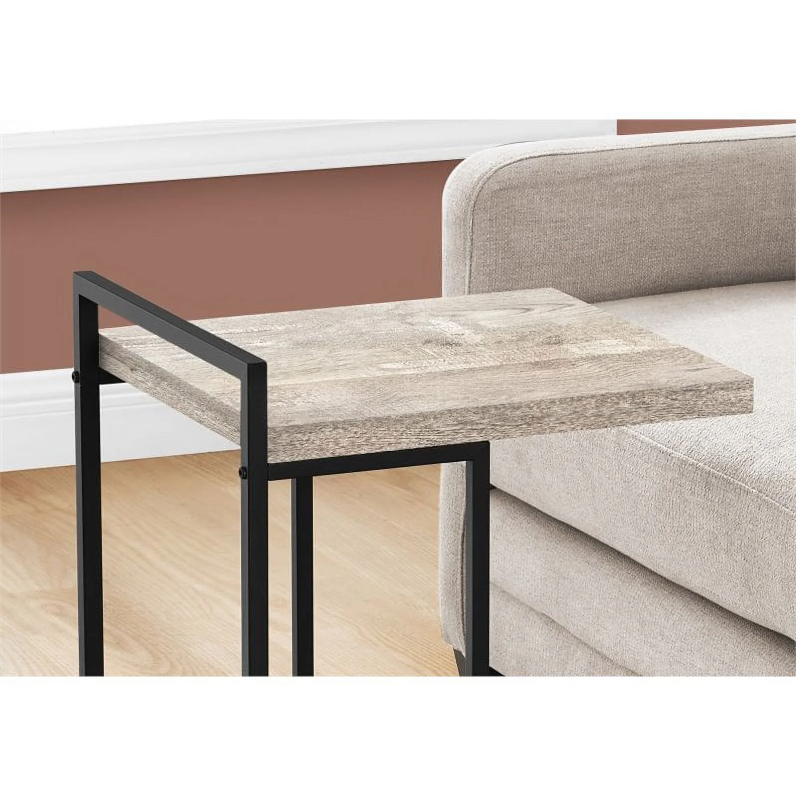Home Square Wood Panel Top C Side Table in Reclaimed Taupe and Black - Set of 2