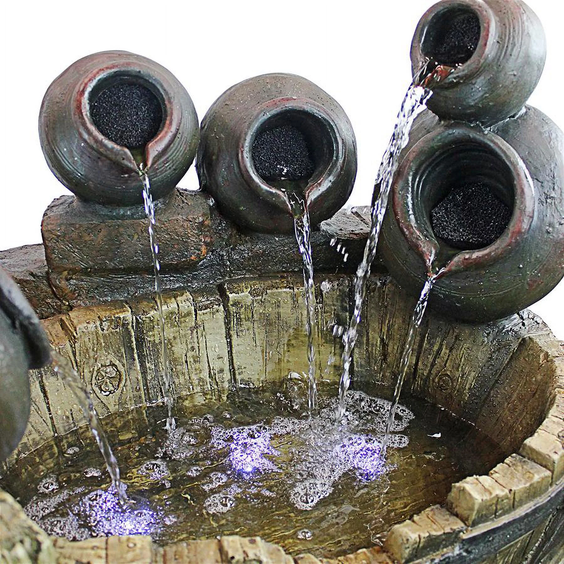 Design Toscano Urns and Barrel Cascading Waterfall Illuminated Garden Fountain