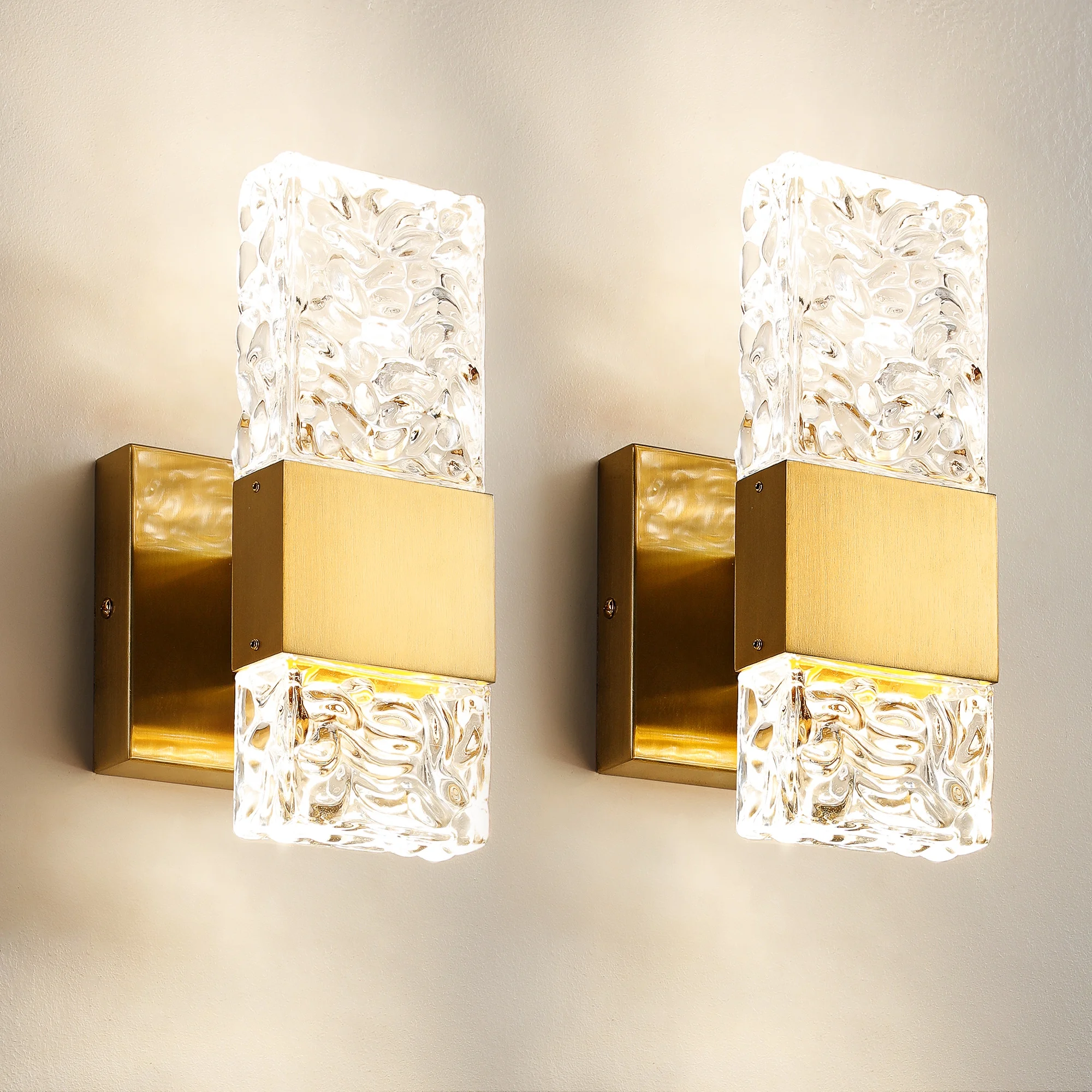 4000K LED Crystal Wall Sconces 2 Light Gold Vanity Lights 10W Modern Brushed Hardwired Lighting Fixtures for Bathroom Bedroom Living Room