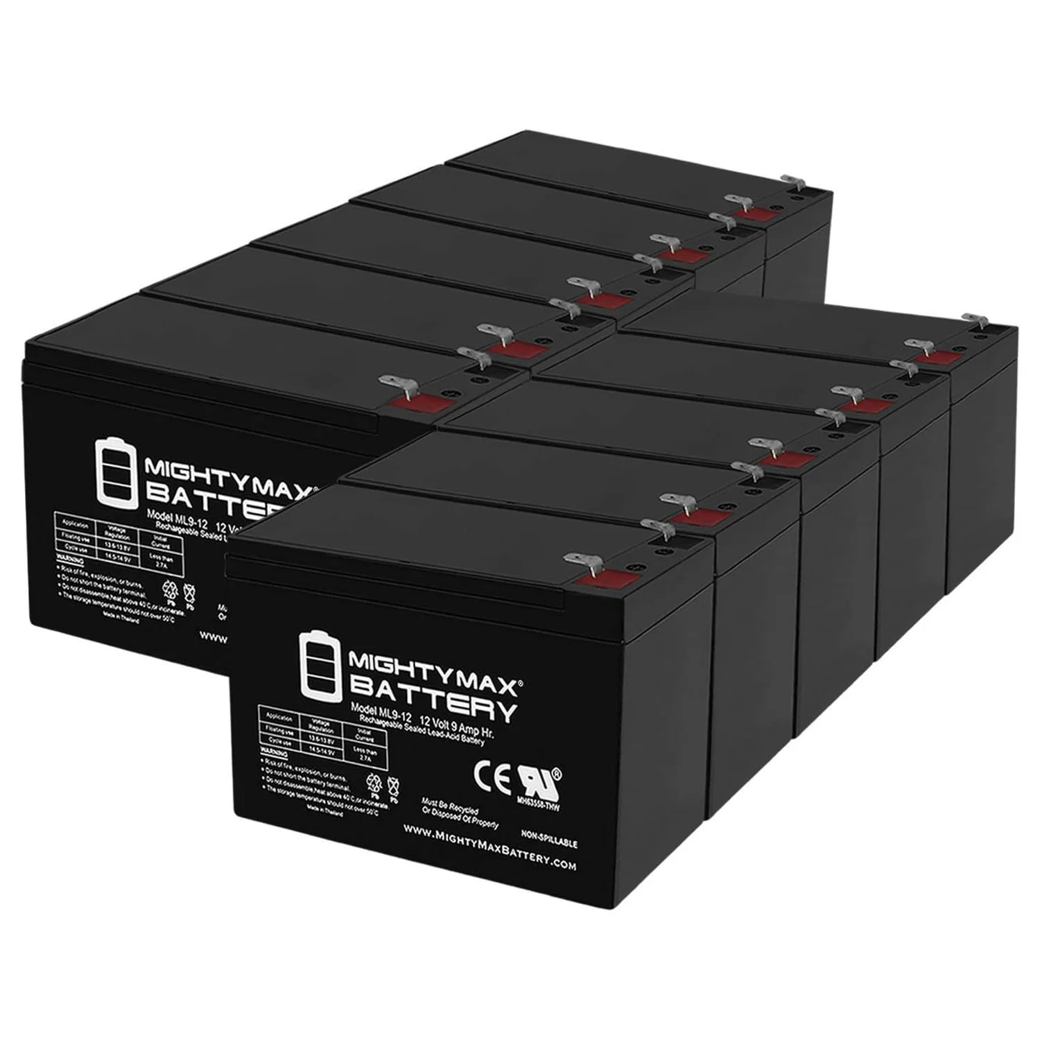 12V 9Ah Battery Replaces Para Systems Minuteman PRO 1000ri - 10 Pack