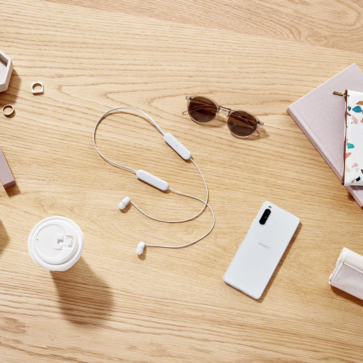 Sony WI-C100 Wireless In-Ear Headphones, White with Tech Smart USA Audio Entertainment Essentials Bundle