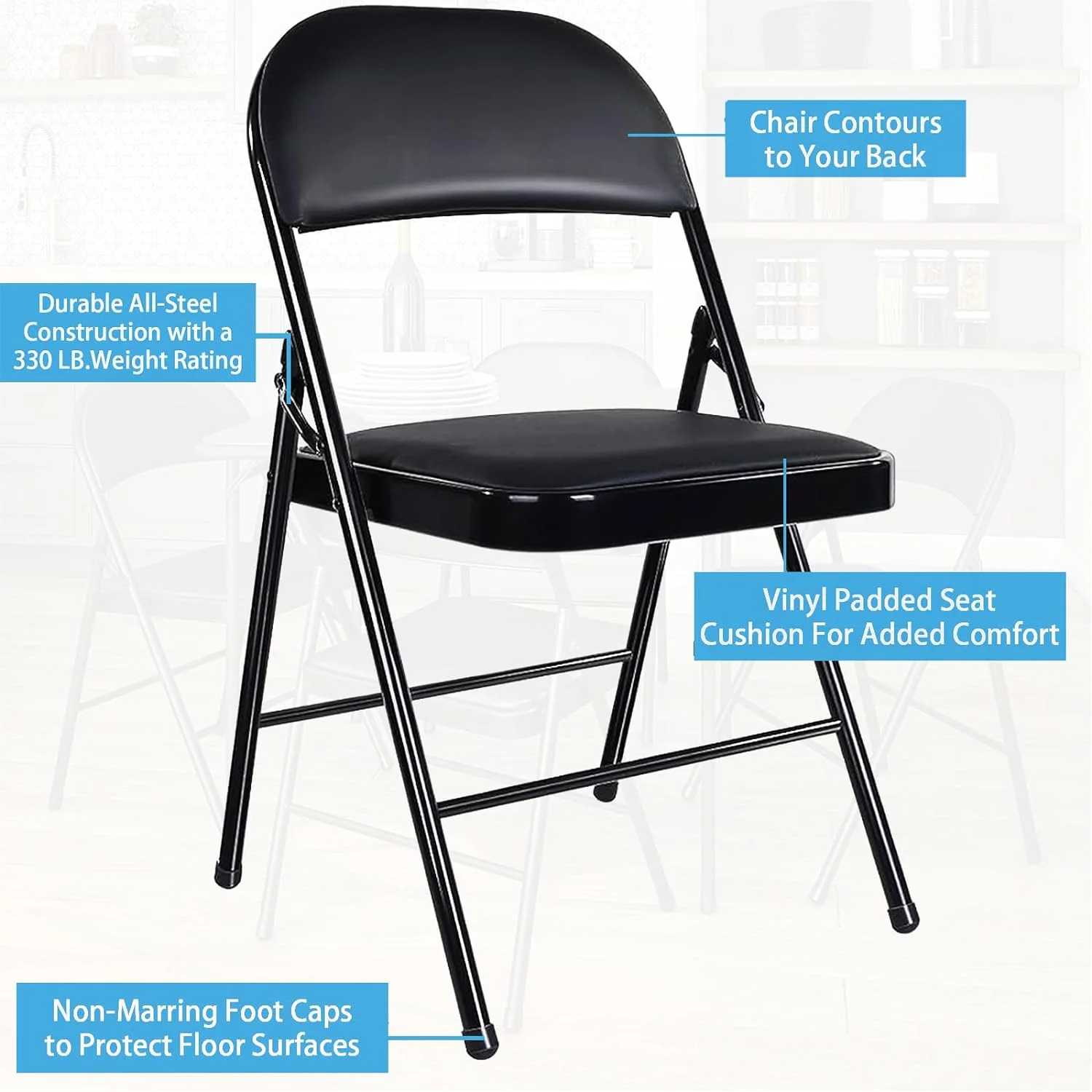 GIVIMO 4 Pack Folding Chair, Set Of 4, Black