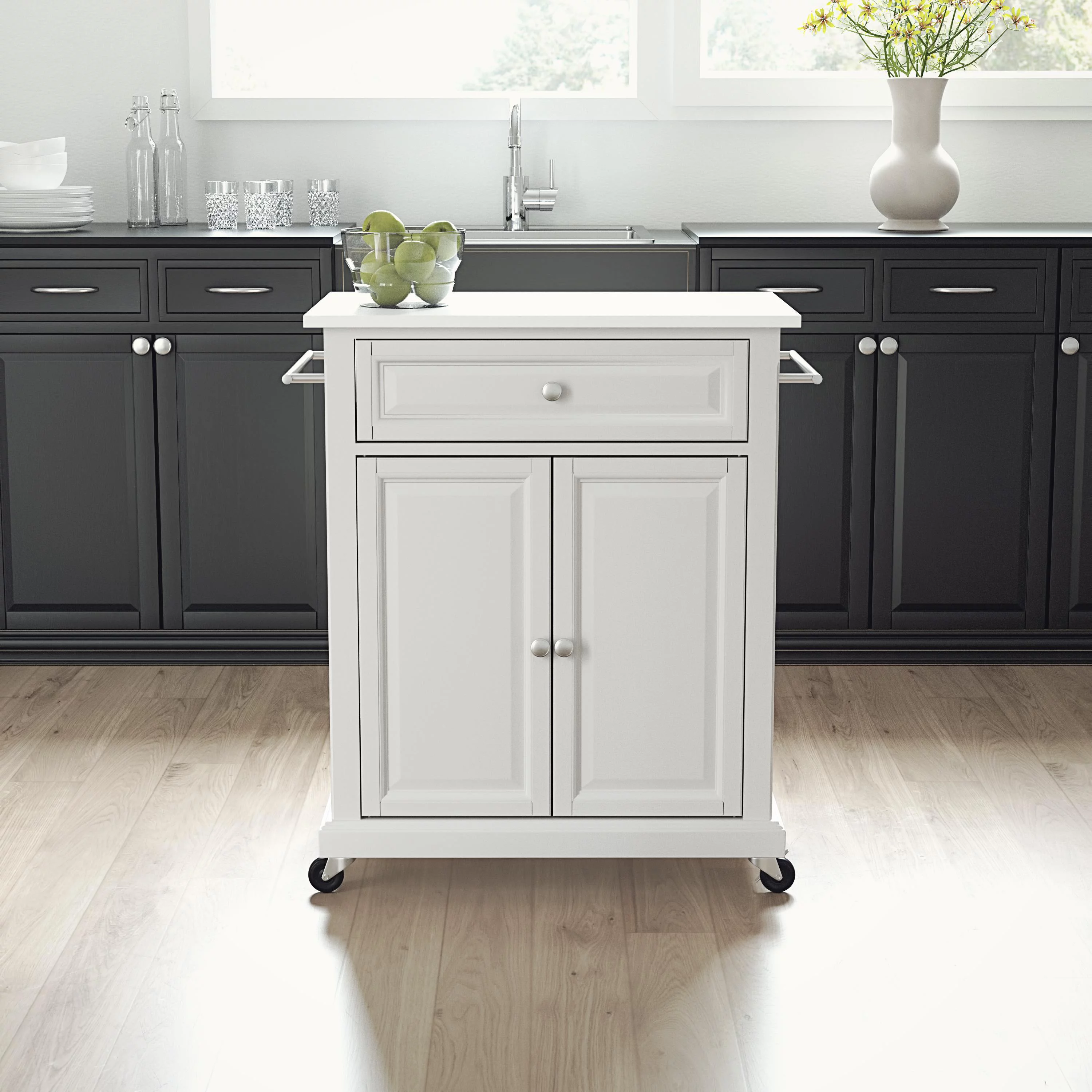 Crosley Furniture Compact Wood Kitchen Granite Top Kitchen Cart in White