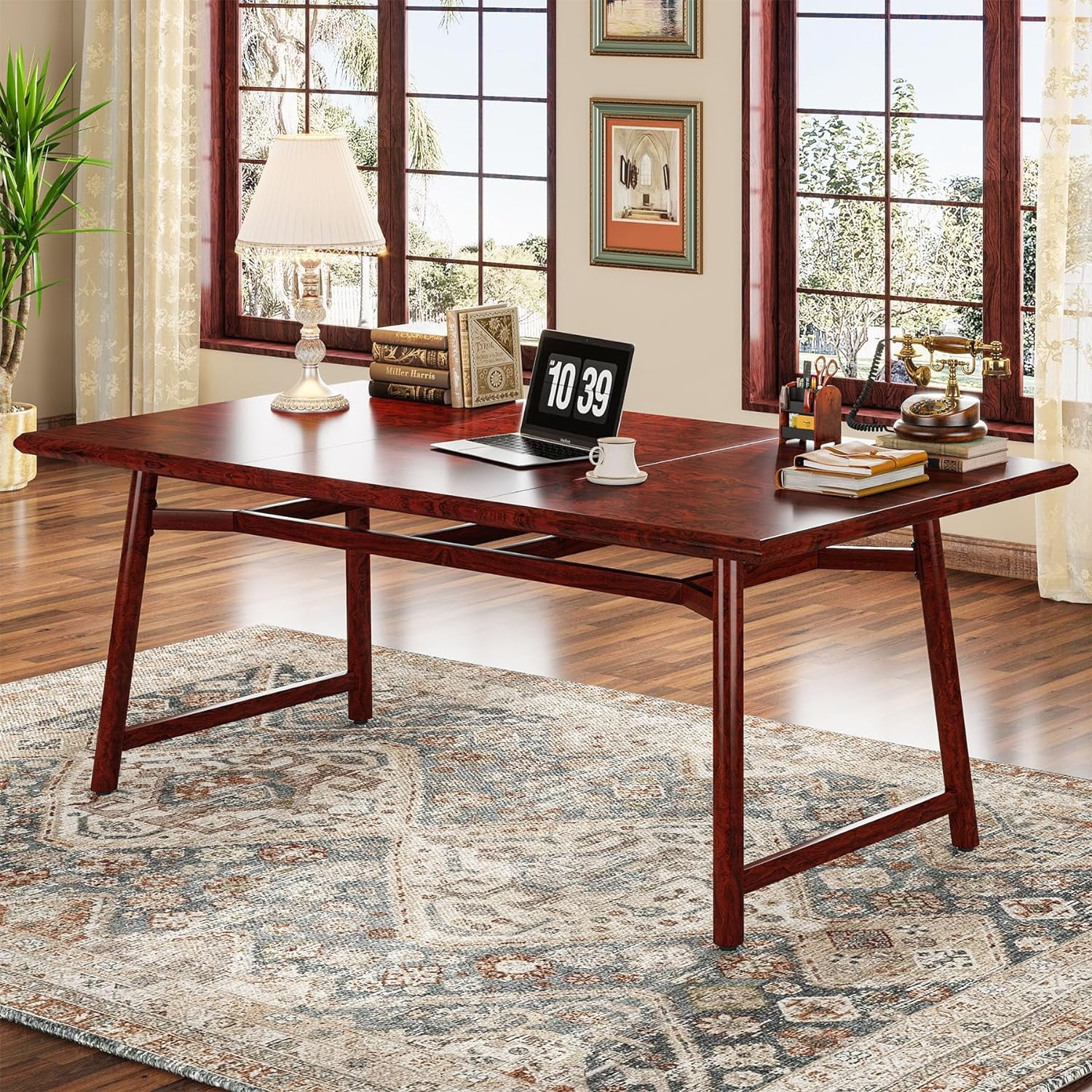 Tribesigns 63-Inch Large Executive Computer Desk, Classic Cherry Red, Easy Assembly
