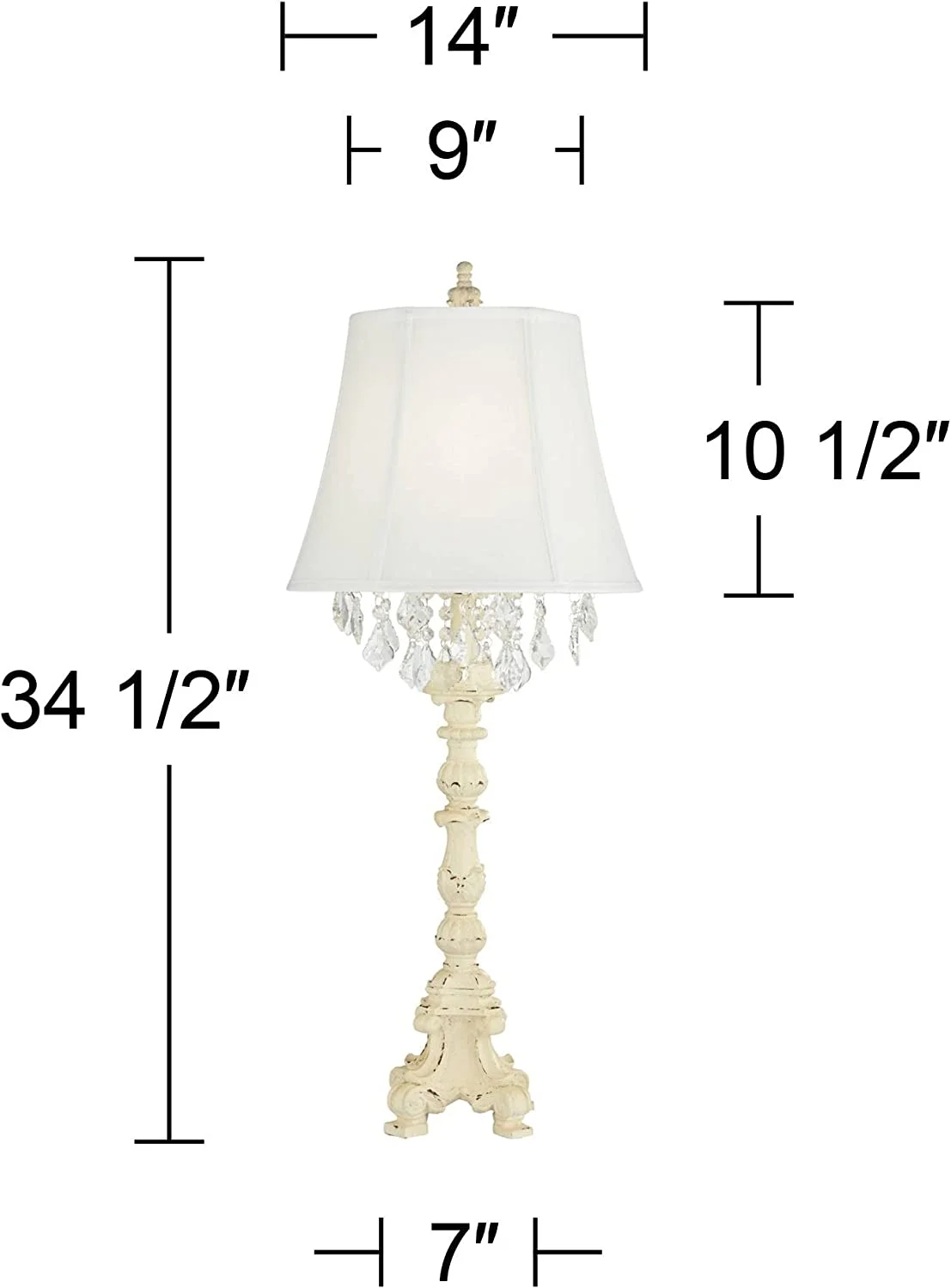 TQJKLFDY Duval 34 1/2" Tall Candlestick Large Traditional End Table Lamp French White Finish Crystal Single Living Room Bedroom Bedside Nightstand House Office Home Reading Kitchen En