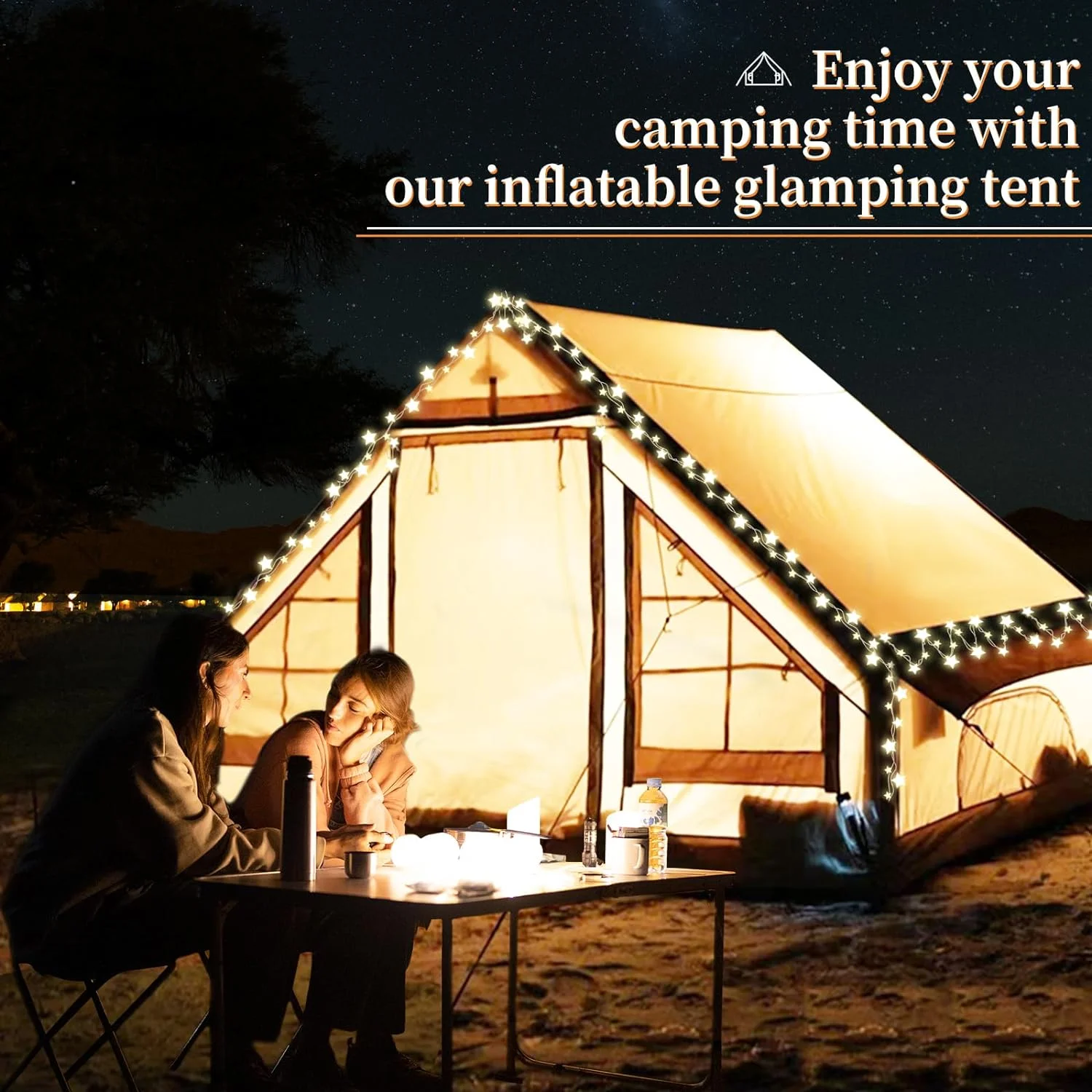 Large Glamping Tent for Camping Adult, Easy Setup Inflatable Night Club with Pump, Oxford Air Tent for Girls, 4-6 Persons, Waterproof