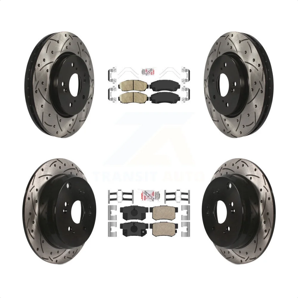 Transit Auto - Front Rear Ceramic Pads And Coated Drilled Slotted Disc Brake Rotors Kit For Acura RDX KDA-101503