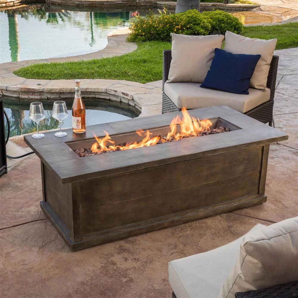 Christopher Knight Home Anchorage Concrete/ Iron Outdoor Liquid Propane Fire Table Set with Lava Rock by  - N/A brown