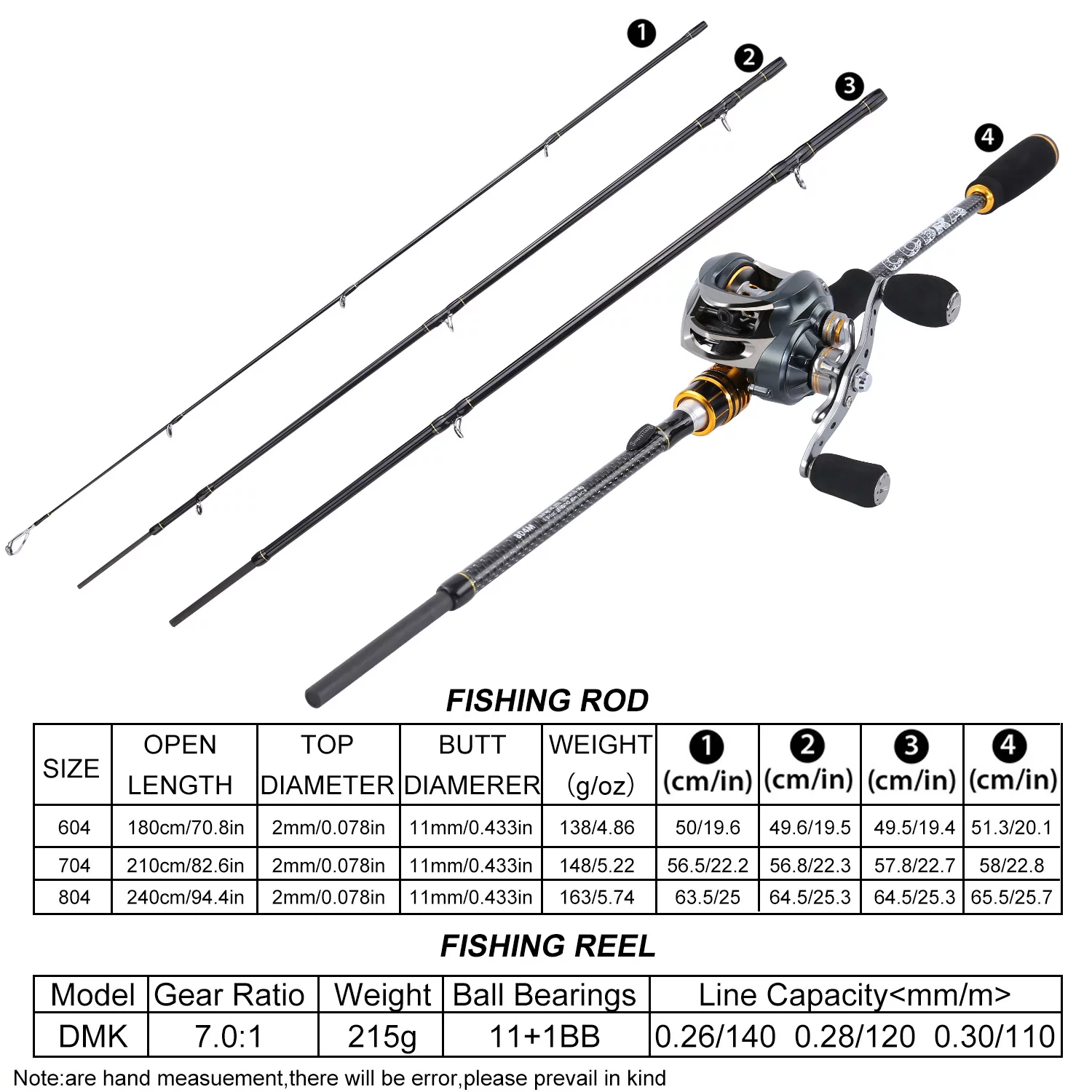 Sougayilang Snake Series Casting Rod 4 Piece Fishing Poles and Baitcaster Reel Fishing Combo