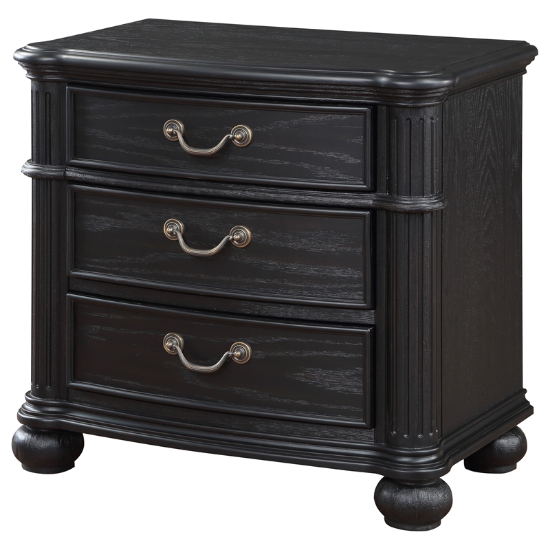 Pemberly Row Traditional 3-drawer Wood Nightstand Bedside Table Black