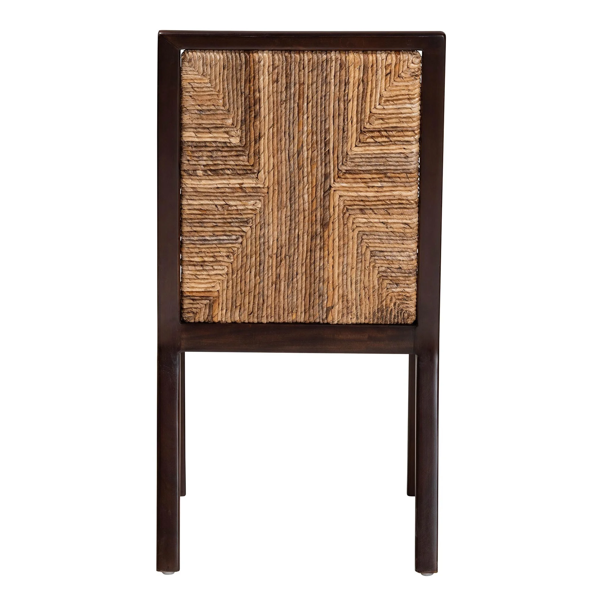 bali & pari Joana Modern Bohemian Dark Brown Mahogany Wood and Natural Abaca Dining Side Chair