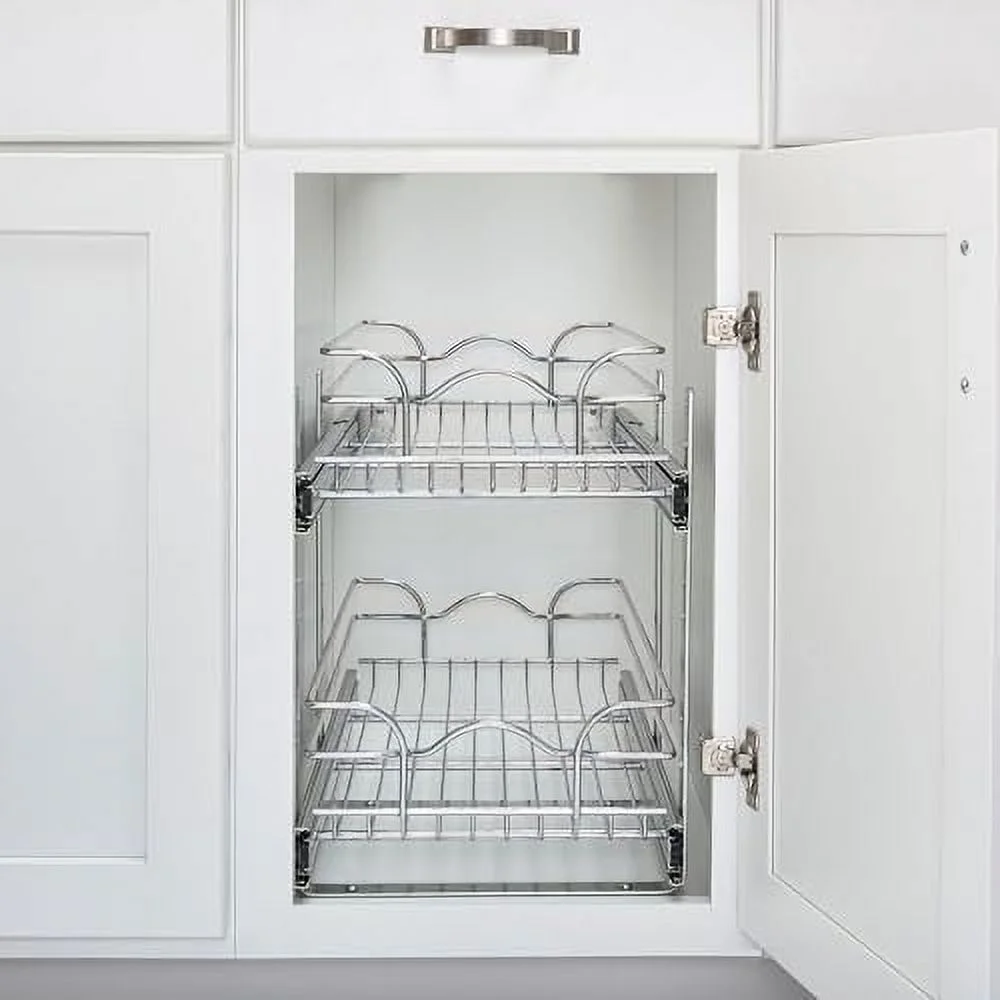YPDCHB 2-Tier Kitchen Cabinet Pull Out  and Drawer Organizer Slide Out Pantry  Basket in Multiple Sizes  12 x 18 In  5WB2-1218CR-1