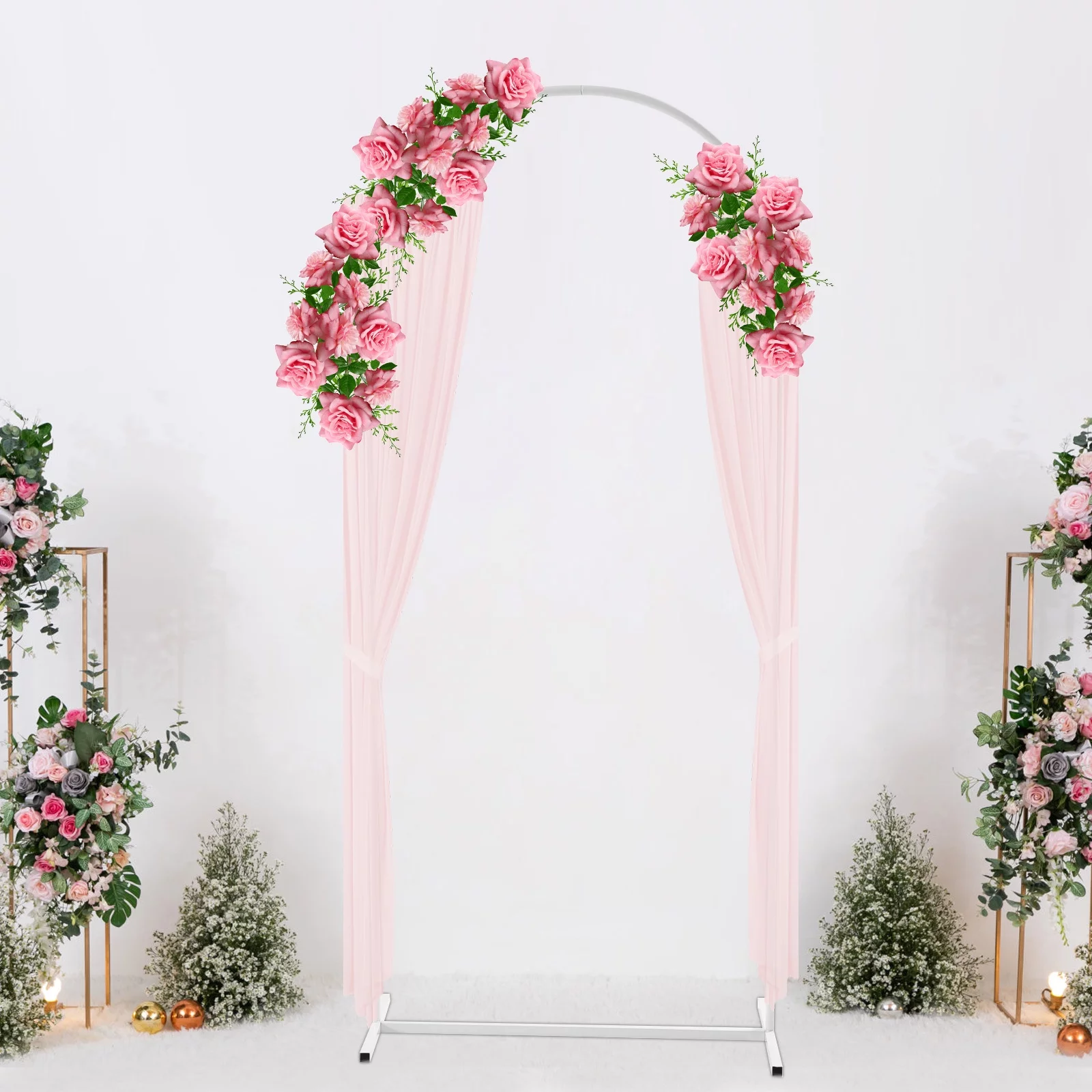 2.7*6FT Ballon Frame Stand, Wedding Arch Metal Backdrop Stand for Wedding Party Decoration White
