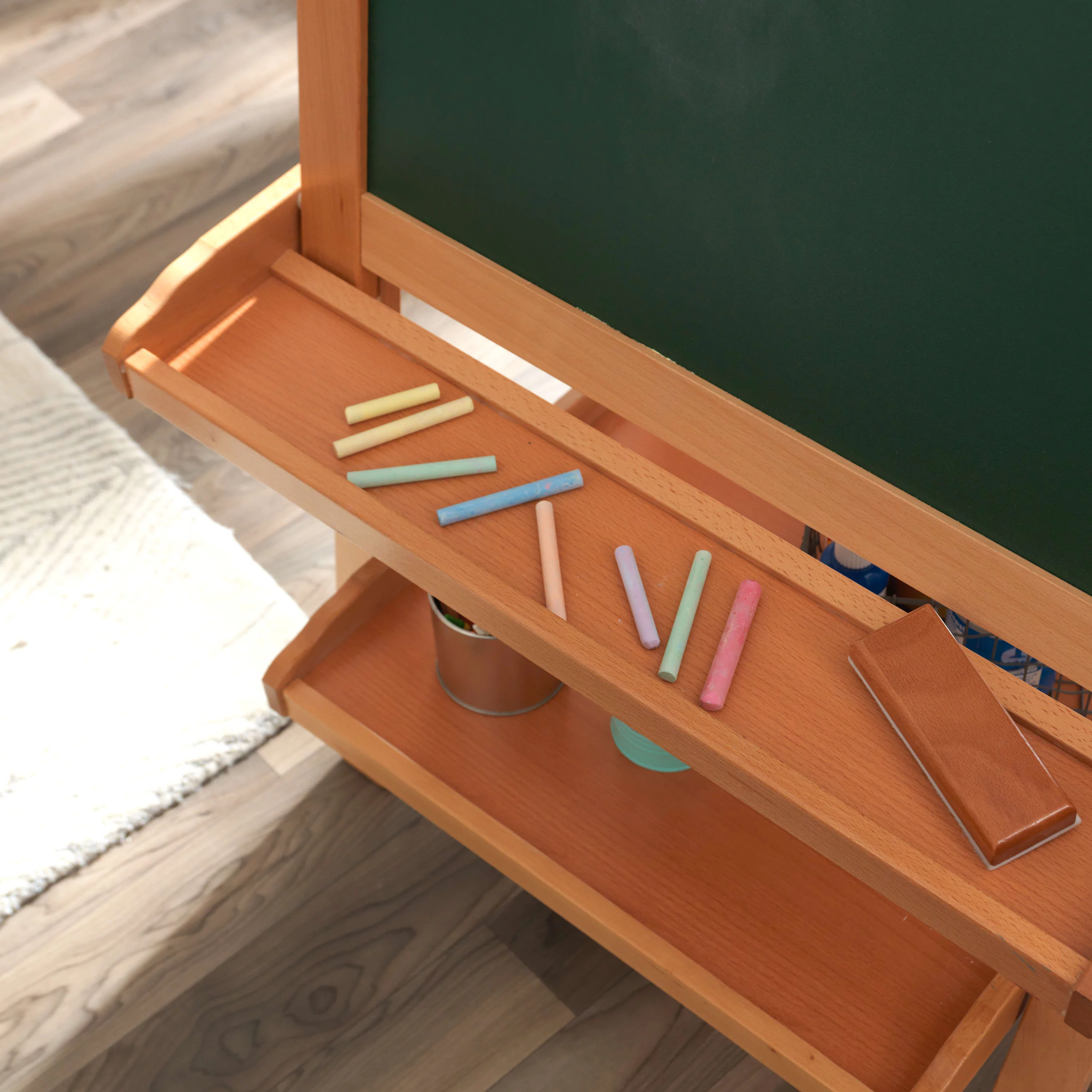KidKraft Deluxe Wooden Easel with Chalkboard, Dry Erase Surfaces, Paper Roll and Paint Cups - Natural