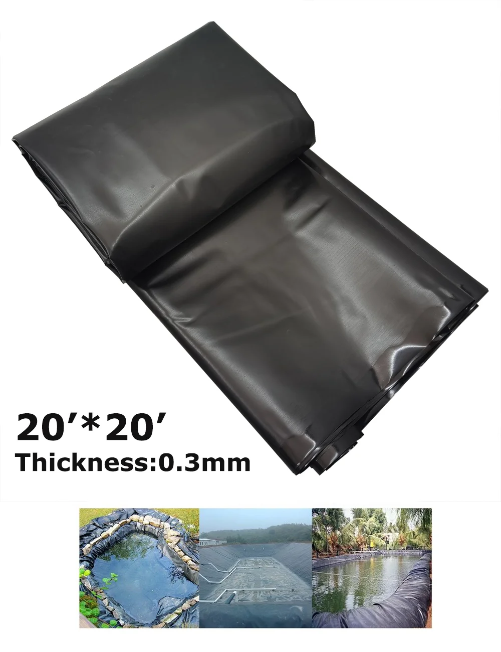 20Ft*20Ft Fish Pond Liners Gardens Pools HDPE Membrane Reinforced Landscaping Impervious Aquaculture