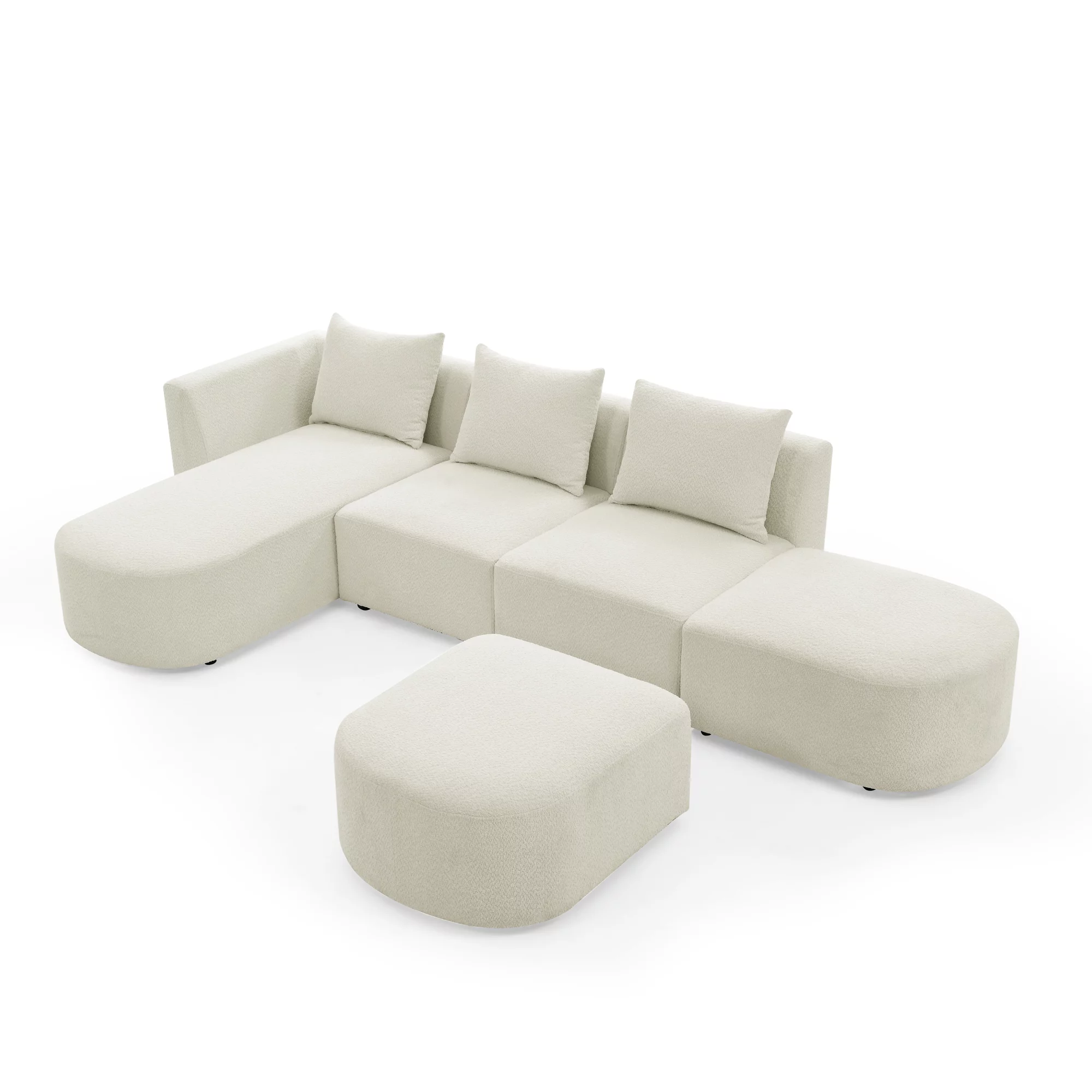 Homiyad L Shape Sectional Sofa with Left Side Chaise and Ottoman, Modular Sofa, Diy Combination, Loop Yarn Fabric, Beige