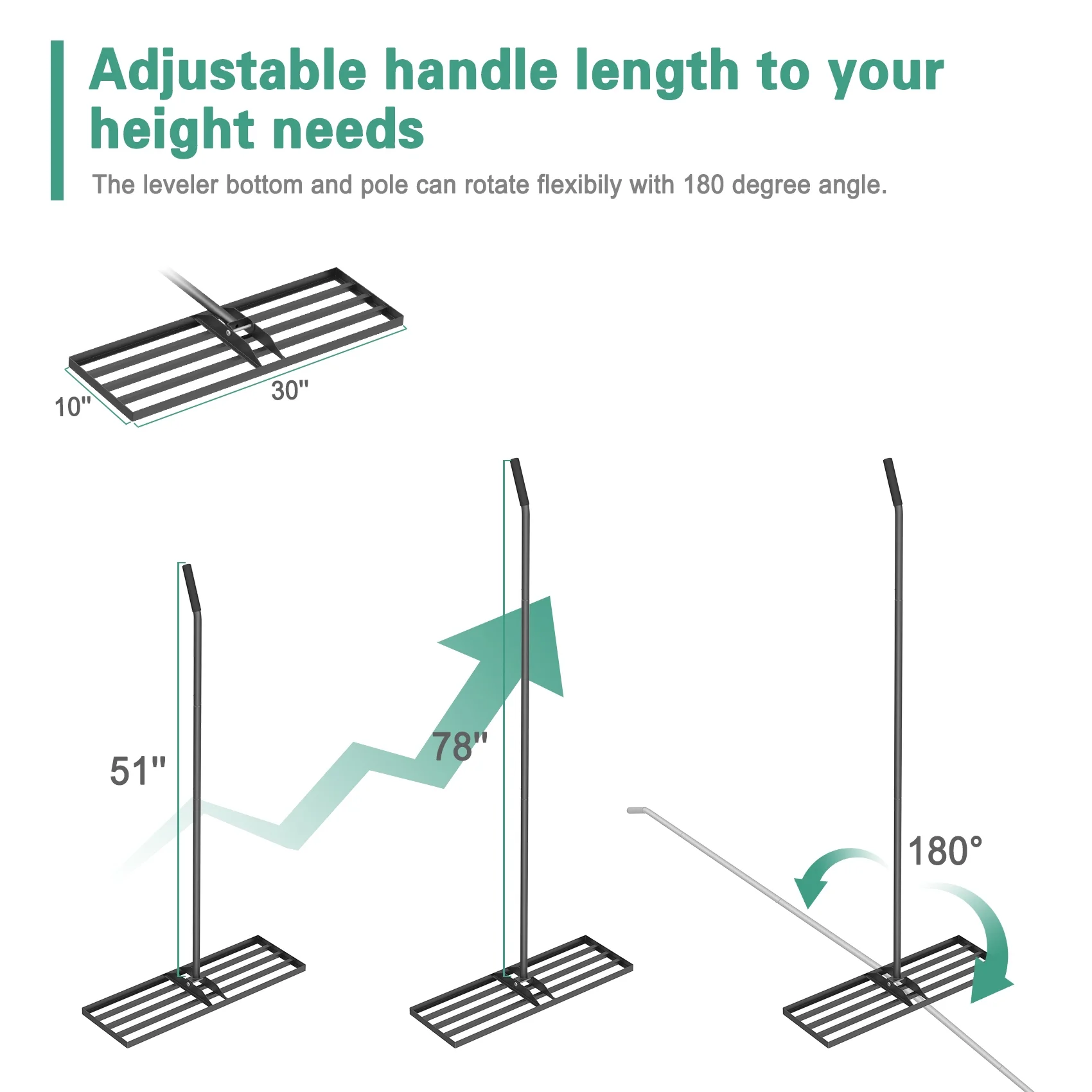 Mr IRONSTONE Lawn Leveling Rake 30 x 10in Stainless Steel Lawn Leveler Tool with 77 in Handle Sand Gravel Leveler Rake for Yard Garden Ground and Golf Lawn