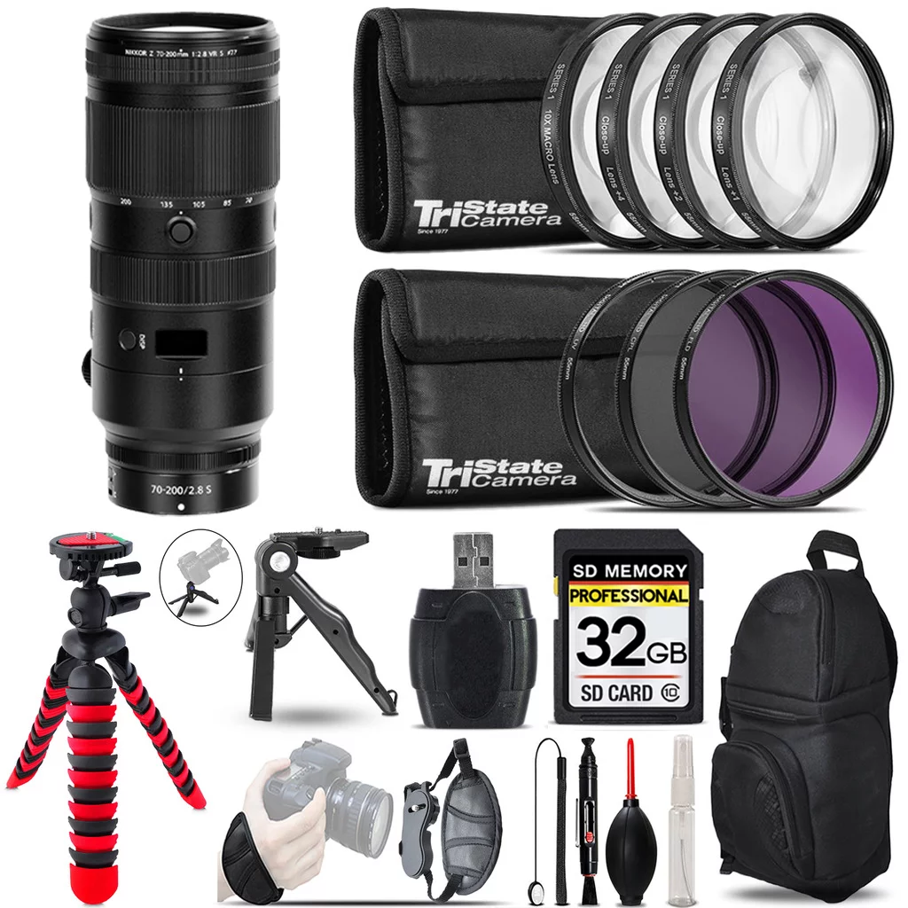 Nikon NIKKOR Z 70-200mm f/2.8 VR S Lens + MACRO, UV-CPL-FLD Filter - 32GB Accessory Kit
