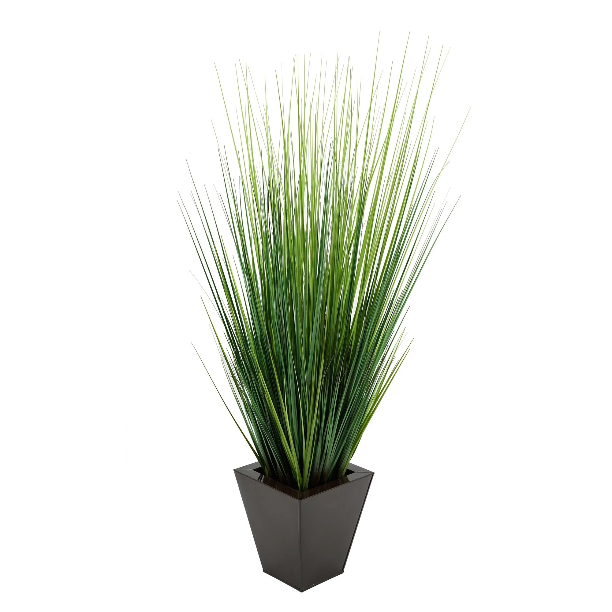 Faux PVC Grass in Square Zinc Planter Gloss Brown