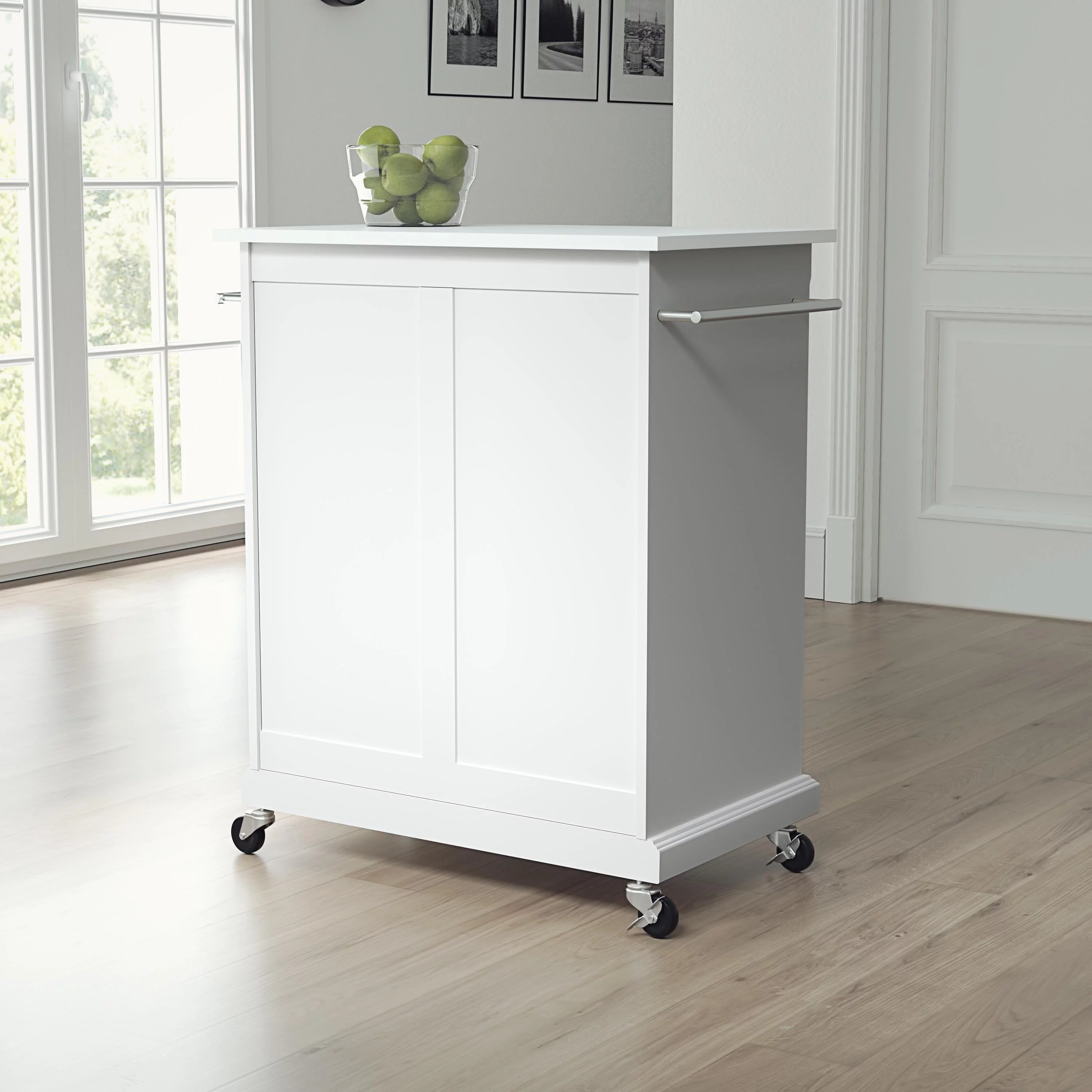 Crosley Furniture Compact Wood Kitchen Granite Top Kitchen Cart in White