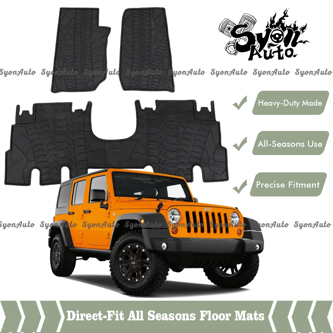 FITS 2014-2018 JEEP WRANGLER DIRECT FIT ALL SEASONS HEAVY DUTY WATERPROOF FLOOR MATS