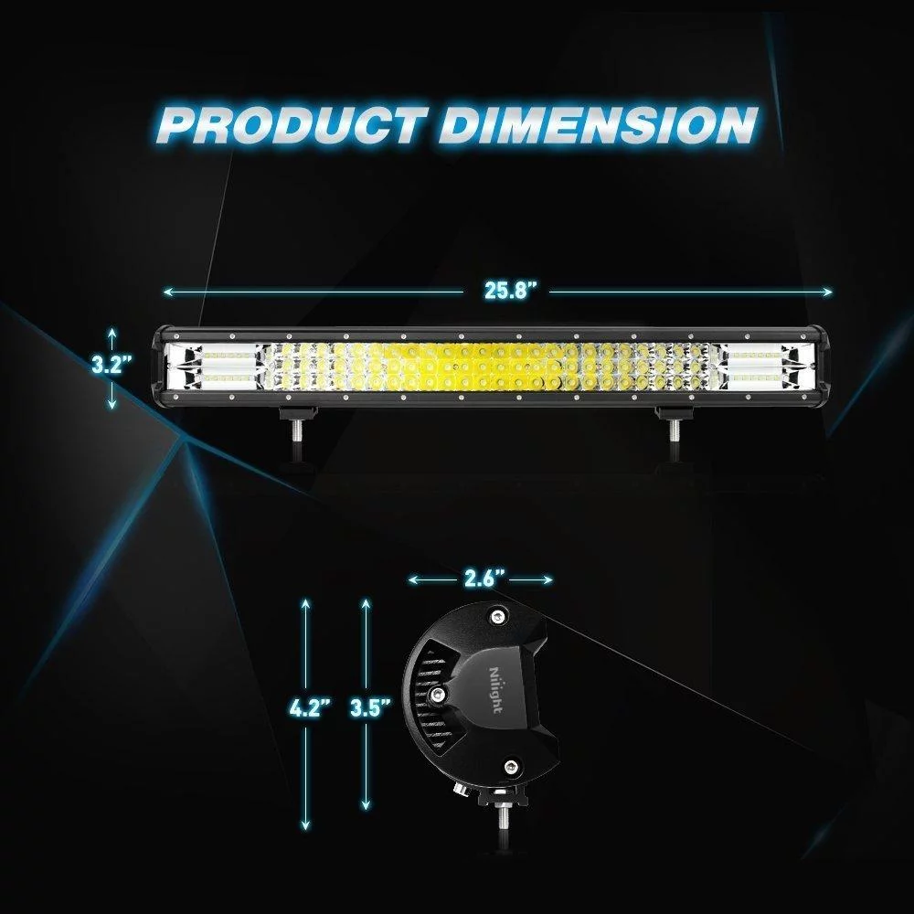 Nilight LED Light Bar 26Inch 297W 29700LM Triple Row Flood Spot Combo LED Off Road Work Light Fog Lights with Wiring Harness Kit for Boat Trucks Rv Atv SUV Jeep Lamp Tractor Marine