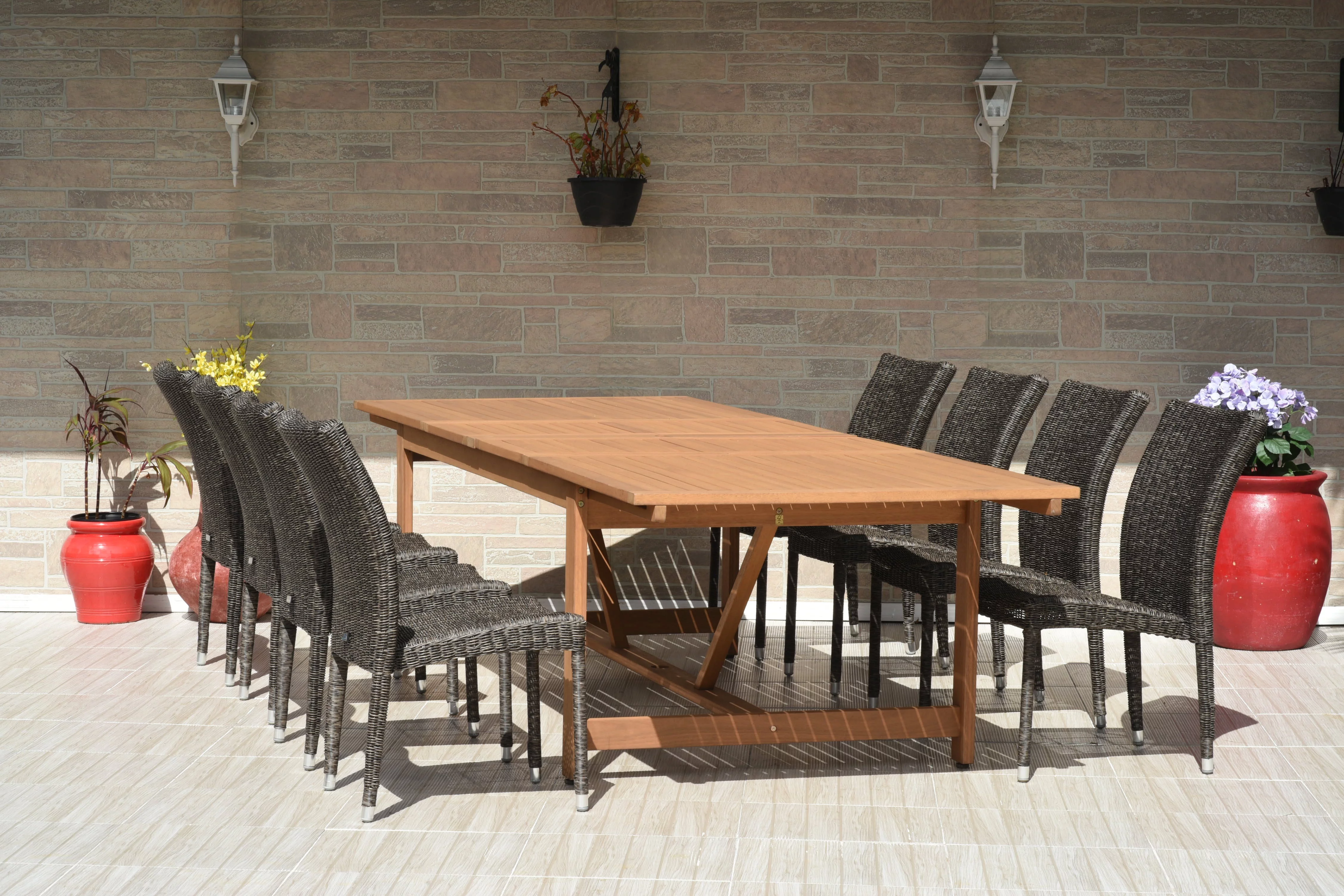 Amazonia Giru Teak Finish 9 Pieces Extendable Patio Dining Set