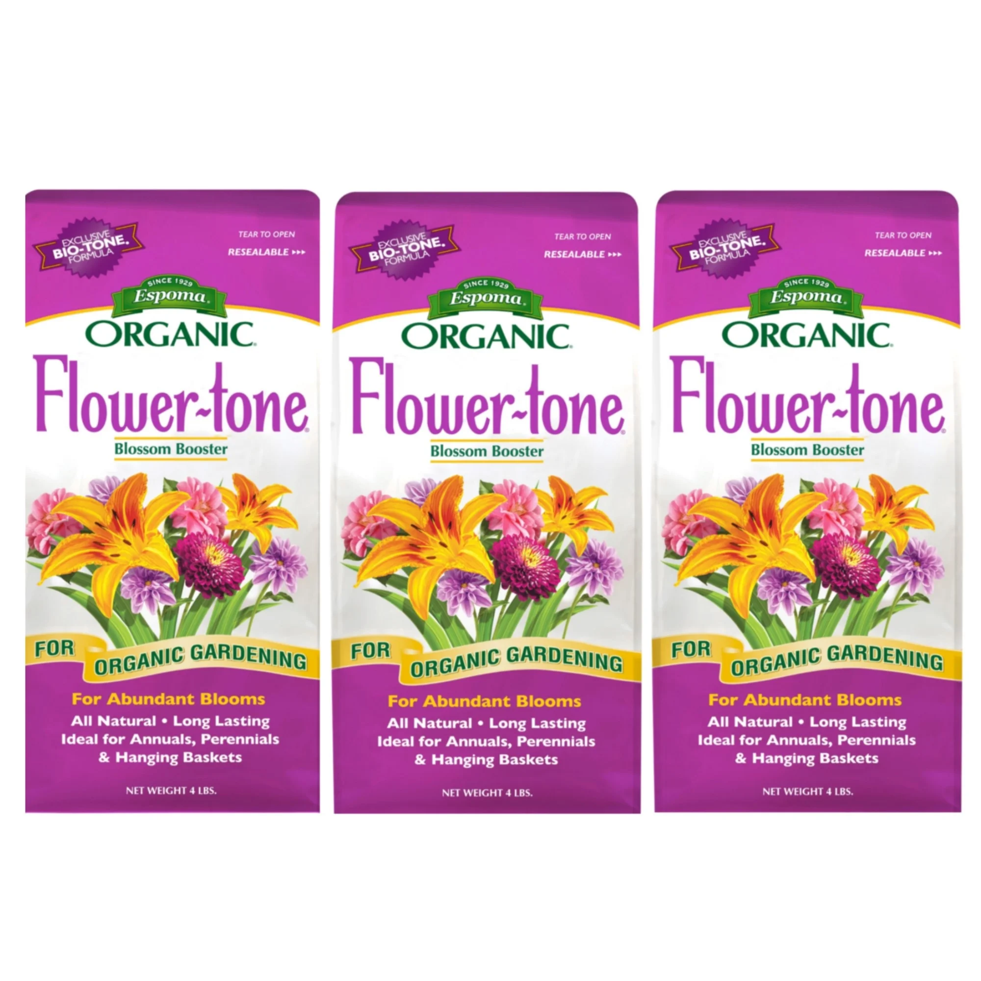 Espoma Organic Flower-Tone Bloom Booster - 4 Pounds, 3 Pack