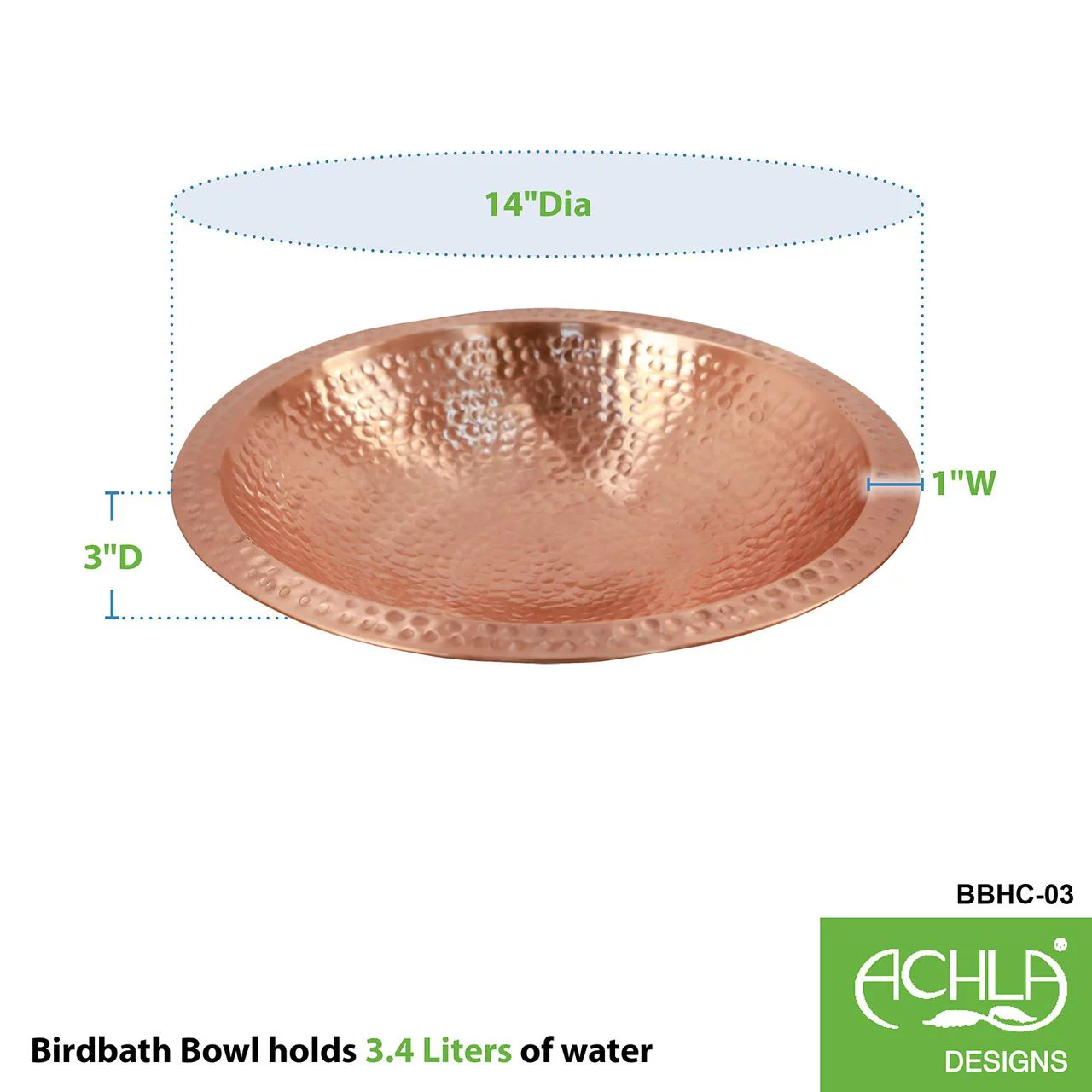 ACHLA Designs BBHC-03 14 in. Hammered Solid Copper Bowl with Rim