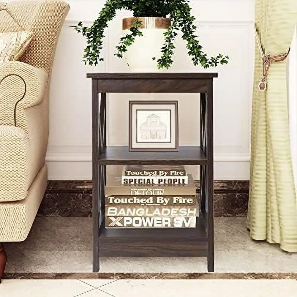 Side Table  Modern Farmhouse Wood End Table with 3-Tier   White Oak