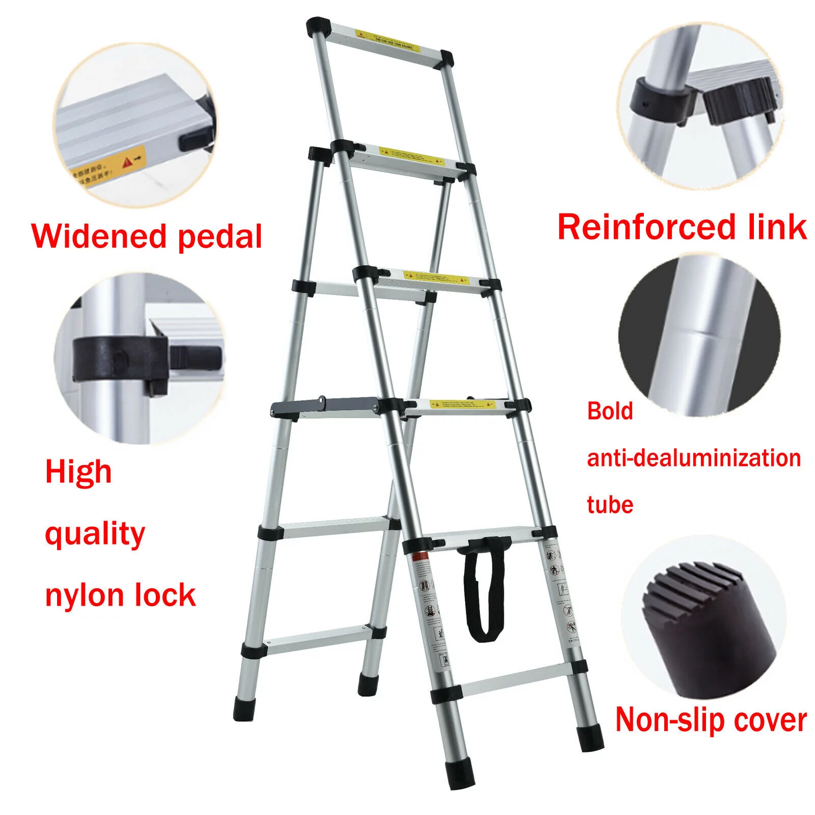 Bowoshen 6+7 Step Ladder Aluminium Lightweight Heavy Duty Tall Stepladder 150kg/330lbs Capacity Anti Slip Safety Ladder EN131