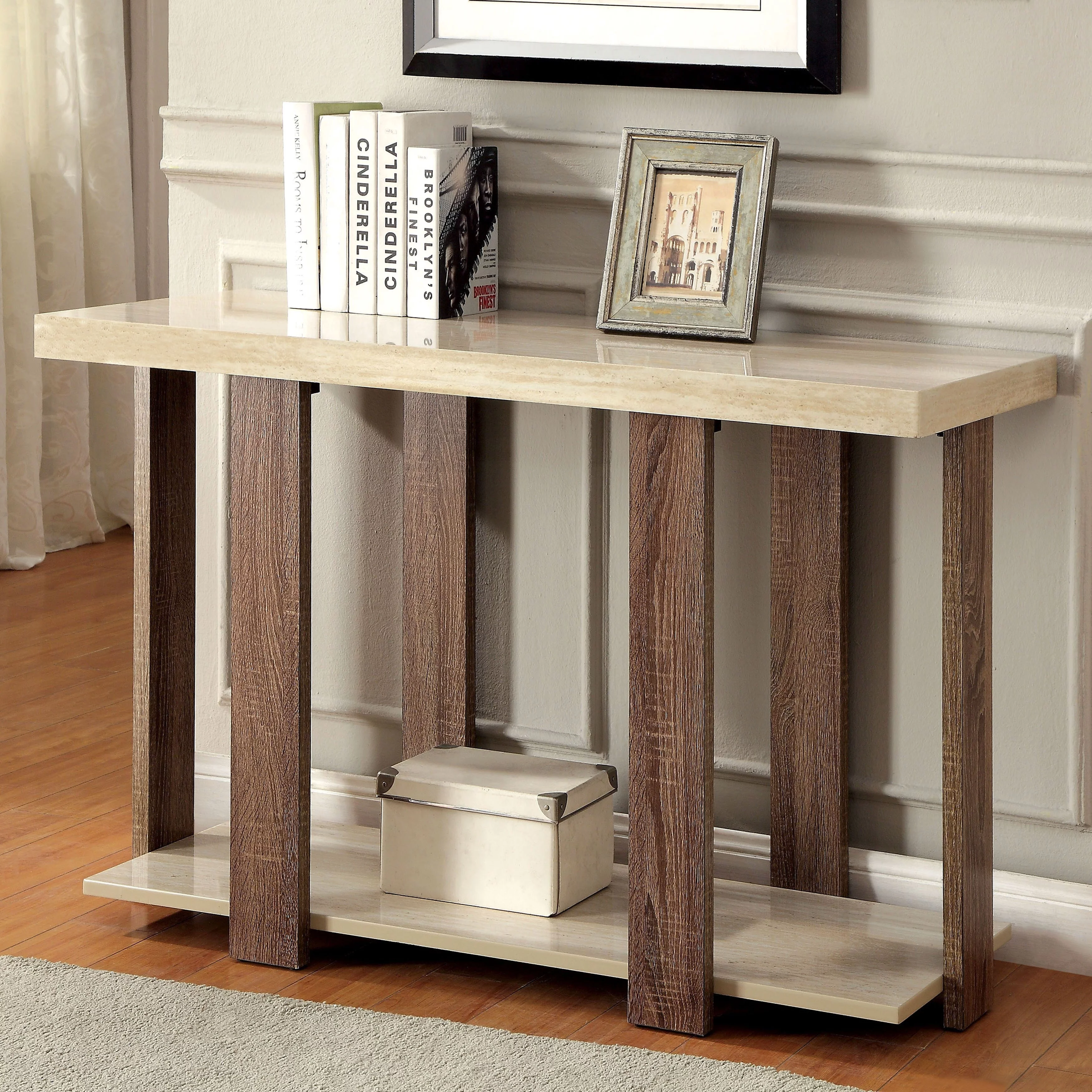 Furniture of America Pavy Modern 48-inch Wood 1-Shelf Sofa Table by  Light Oak Glossy, Oak Finish