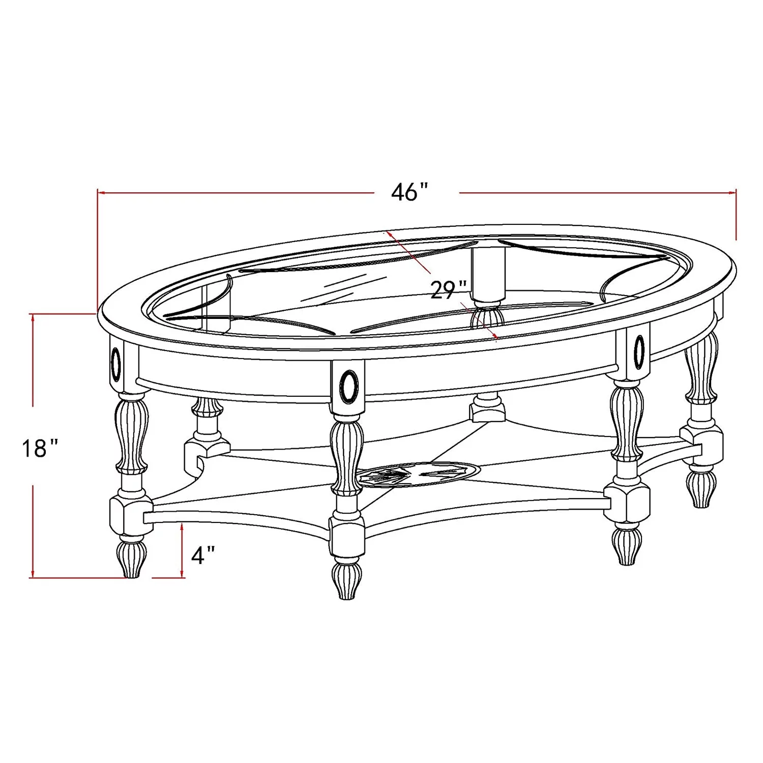 MCPRST Oval Glass Coffee Tables,2-Tier Solid Wood with Storage Shelf 46
