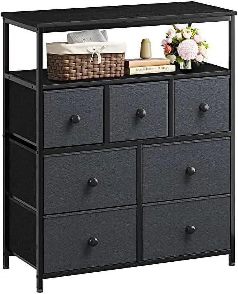 GVJMTKP TV Stand Dresser for Bedroom with   Black Dresser for Bedroom with 2 Shelves and Metal Frame  Tall Dressers for Bedroom  Closets  Dressers & Chest of Drawers  Black Grey