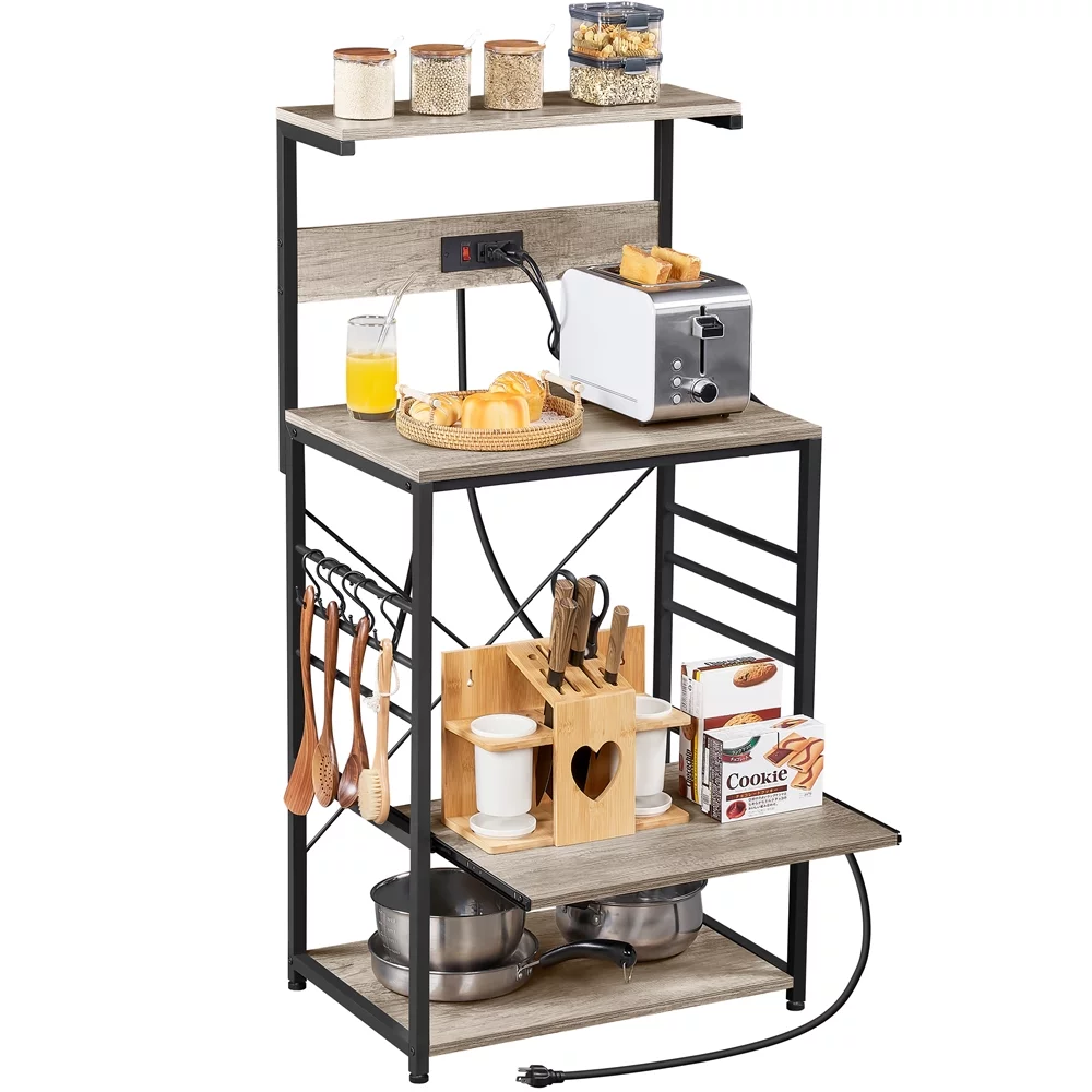 SmileMart 4-Tier Kitchen Baker's Racks with 2 AC Outlets for Kitchens, Gray
