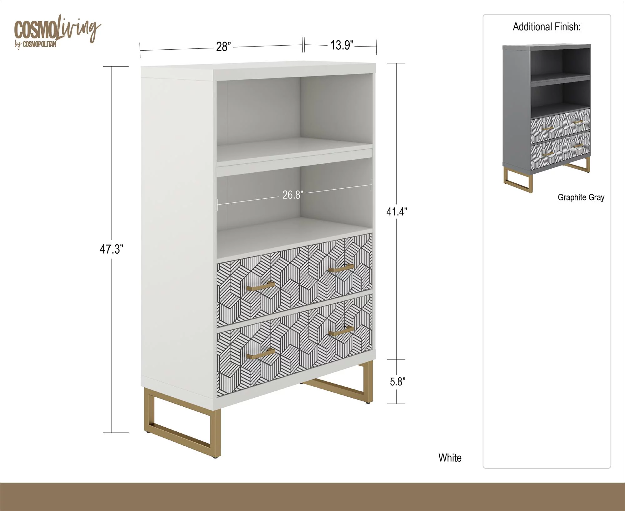 CosmoLiving by Cosmopolitan Scarlett Bookcase with Drawers, Graphite Gray