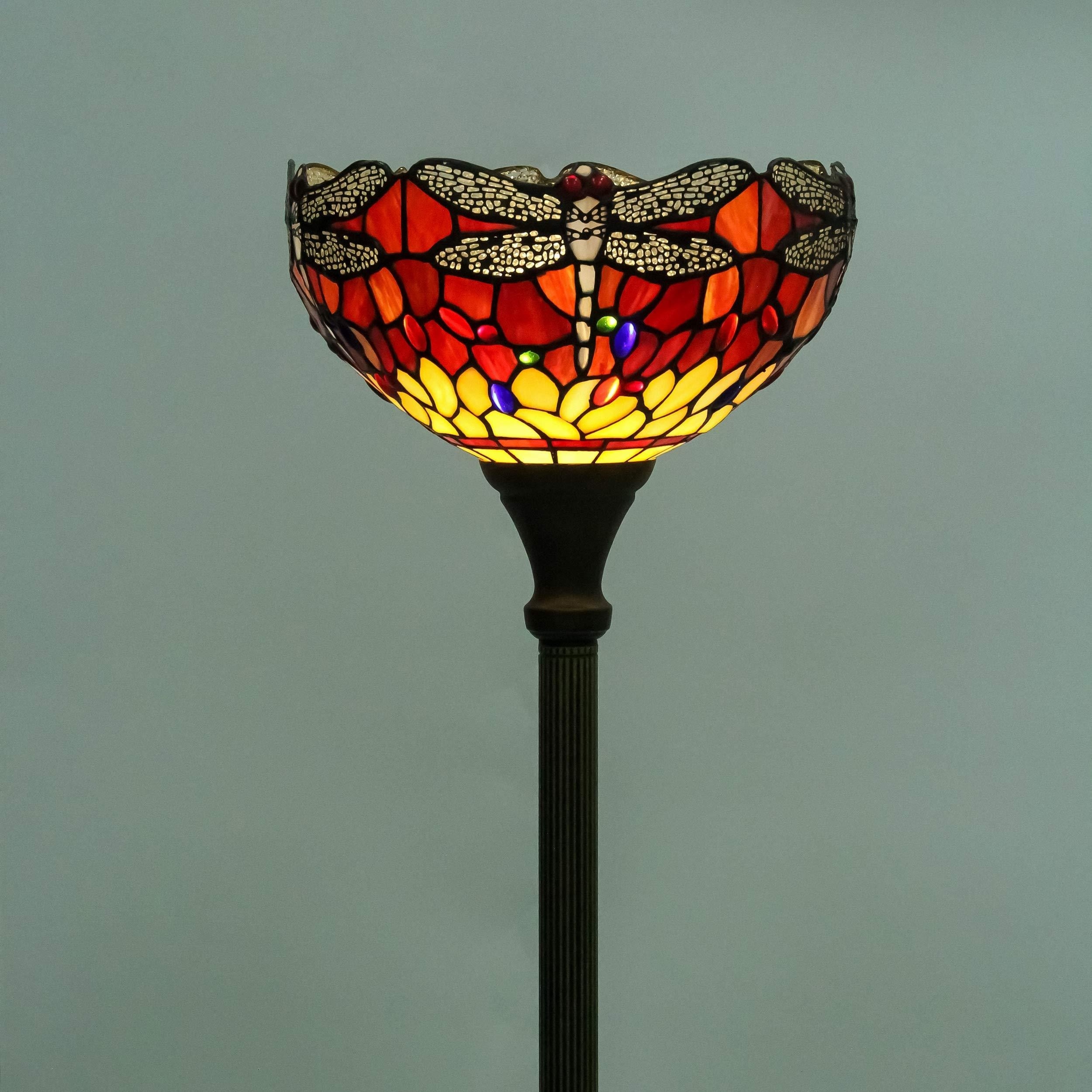 Lighting Tiffany Style Floor Lamp W12H70 Inch Red Dragonfly Stained Glass Crystal Bead Shade Reading Light For Living Room Bedroom Study Bar Antique Art Craft Gift