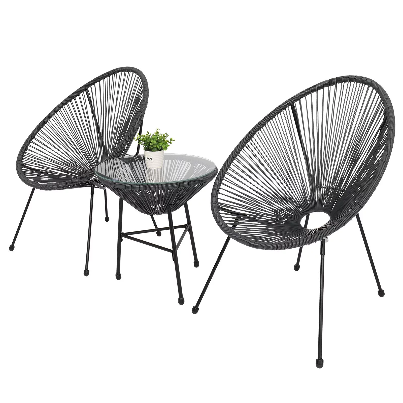 UBesGoo 3-Piece All-Weather Patio Chat Set w/ Glass Table, Acapulco Bistro Furniture, Gray