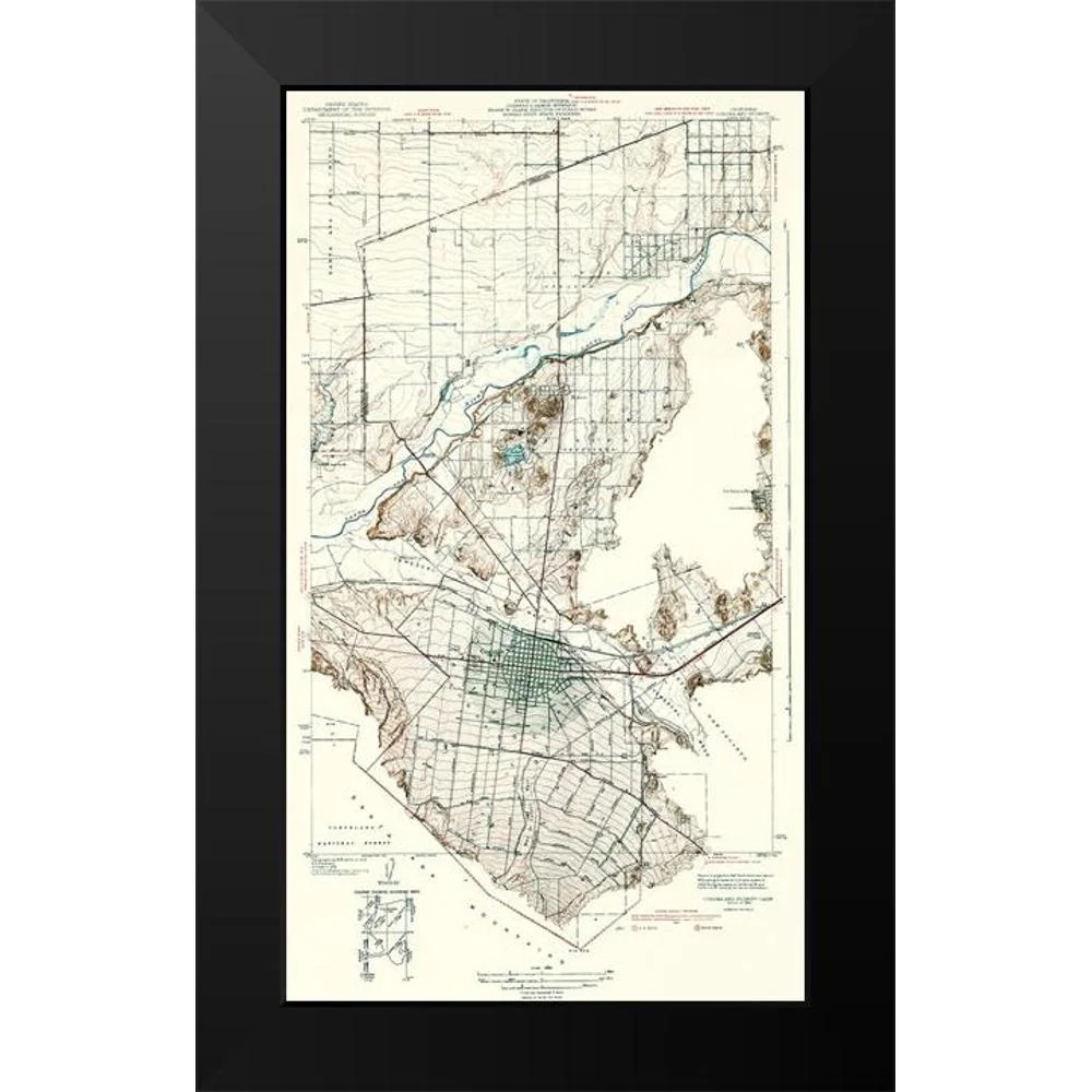 USGS 10x14 Black Modern Framed Museum Art Print Titled - Corona Vicinity California - USGS 1942