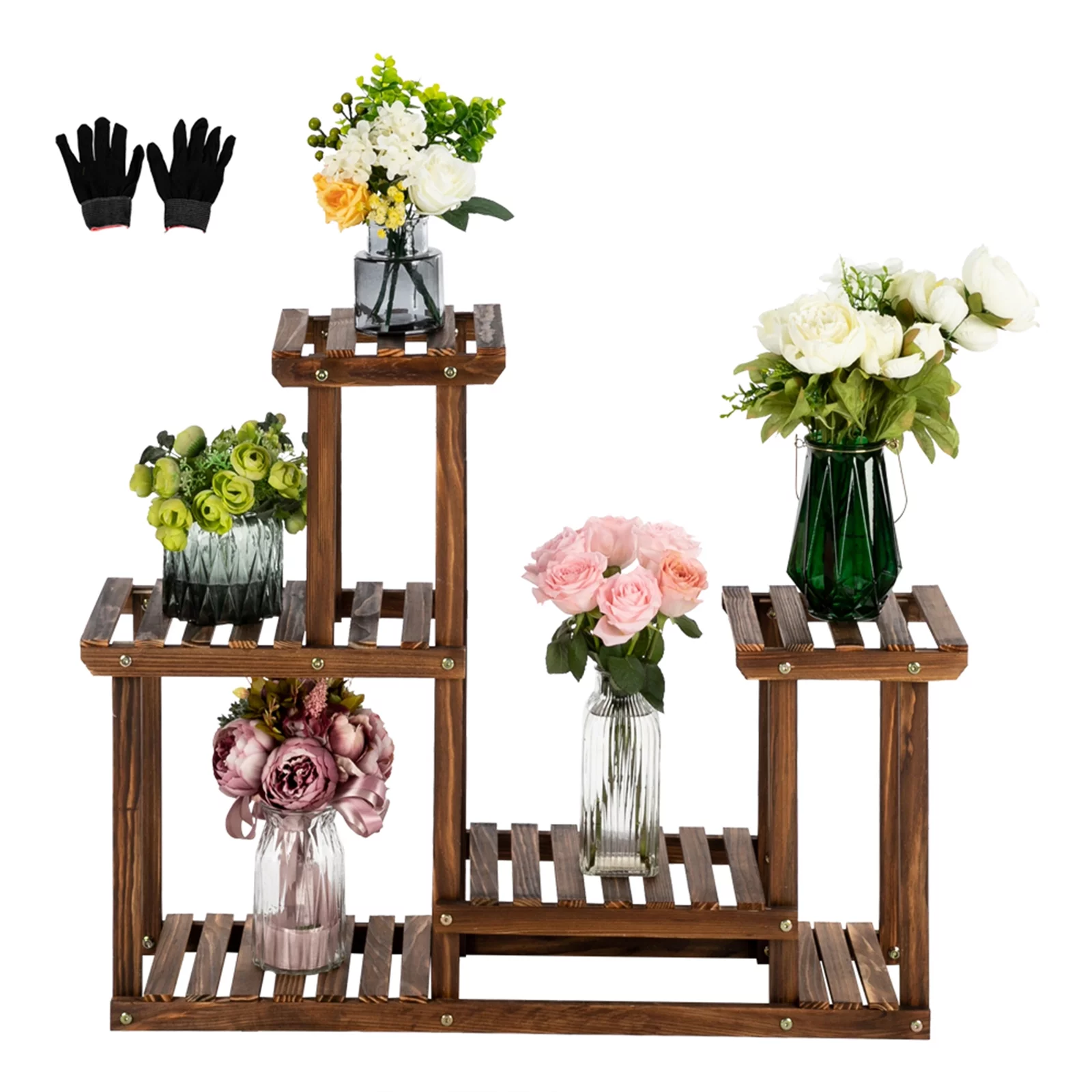 4-Tier Wood Plant Stand with 7 Seats, Indoor and Outdoor Use, Multi-Functional Design