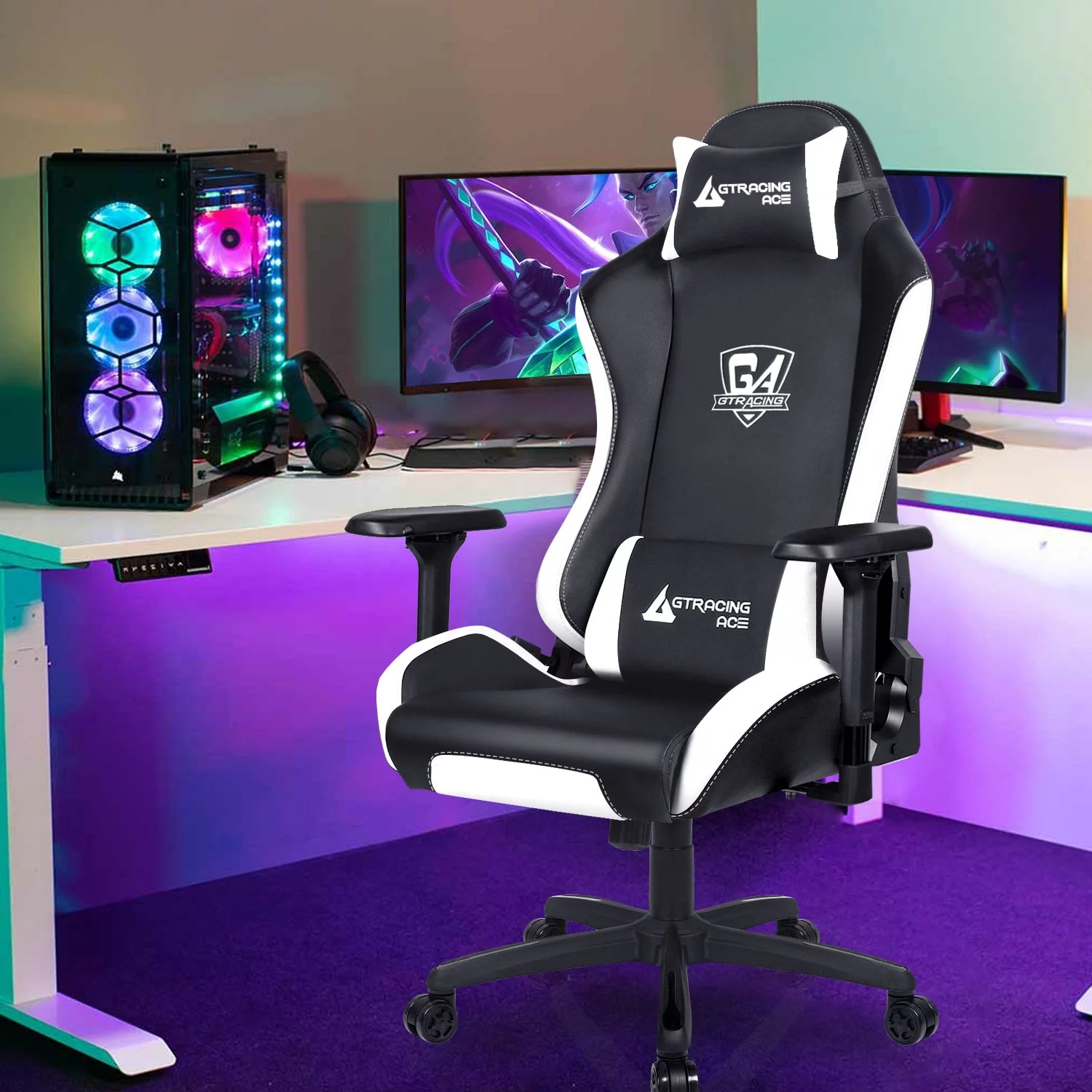 GTRACING Adjustable & Ergonomic Swivel Gaming Chair, White