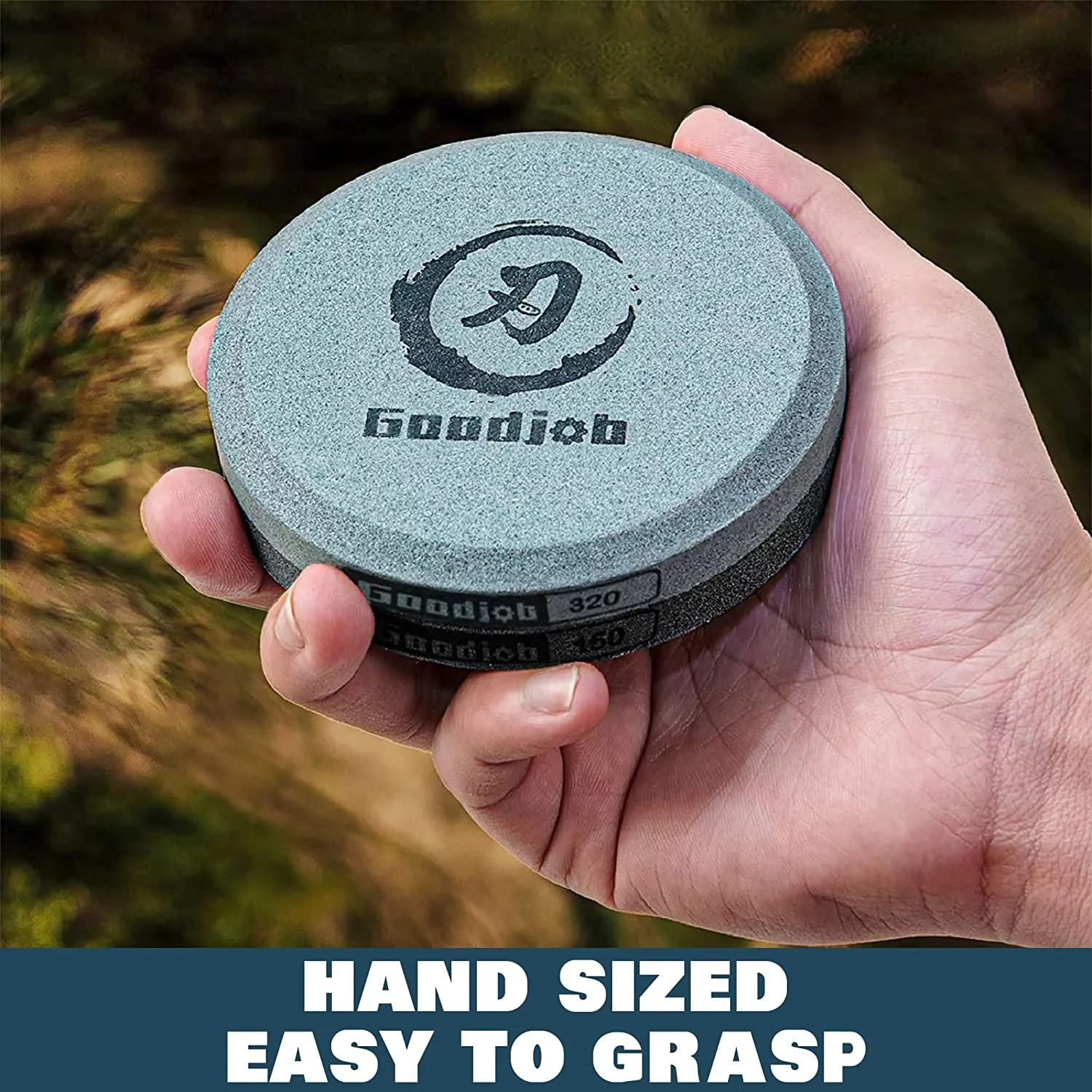 Goodjob Multi-Purpose Puck/Disk Hatchet & Axe Sharpening Stone, Dual Grit 150&320, 3.9 IN Large Whetstone, Easy to Master, Blade&Garden Tool Sharpener Stone,With Magnetic Bamboo Box