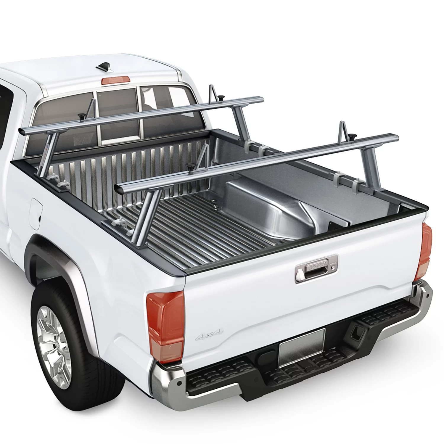 AA-Racks Model APX2502-SLV Low-Profile Utility Aluminum Pick-Up Truck Ladder Rack with Load Stops