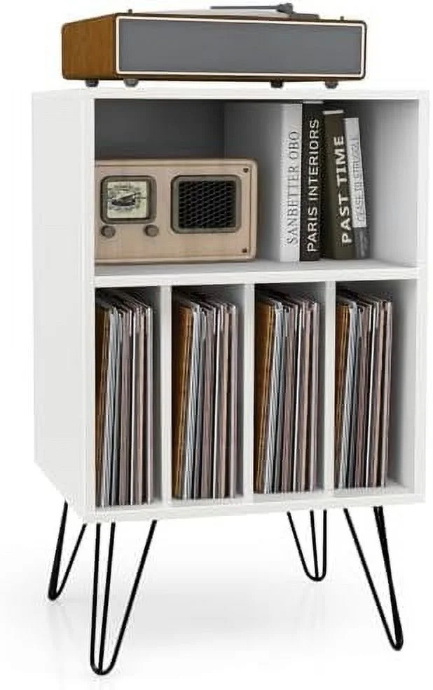 TQNJYGX Record Player Stand  Turntable Stand Holds up to 150 Albums  Mid-Century Vinyl  Cabinet Table with Metal Legs  Record Player Holder End Table for Bedroom Living Room  Brown